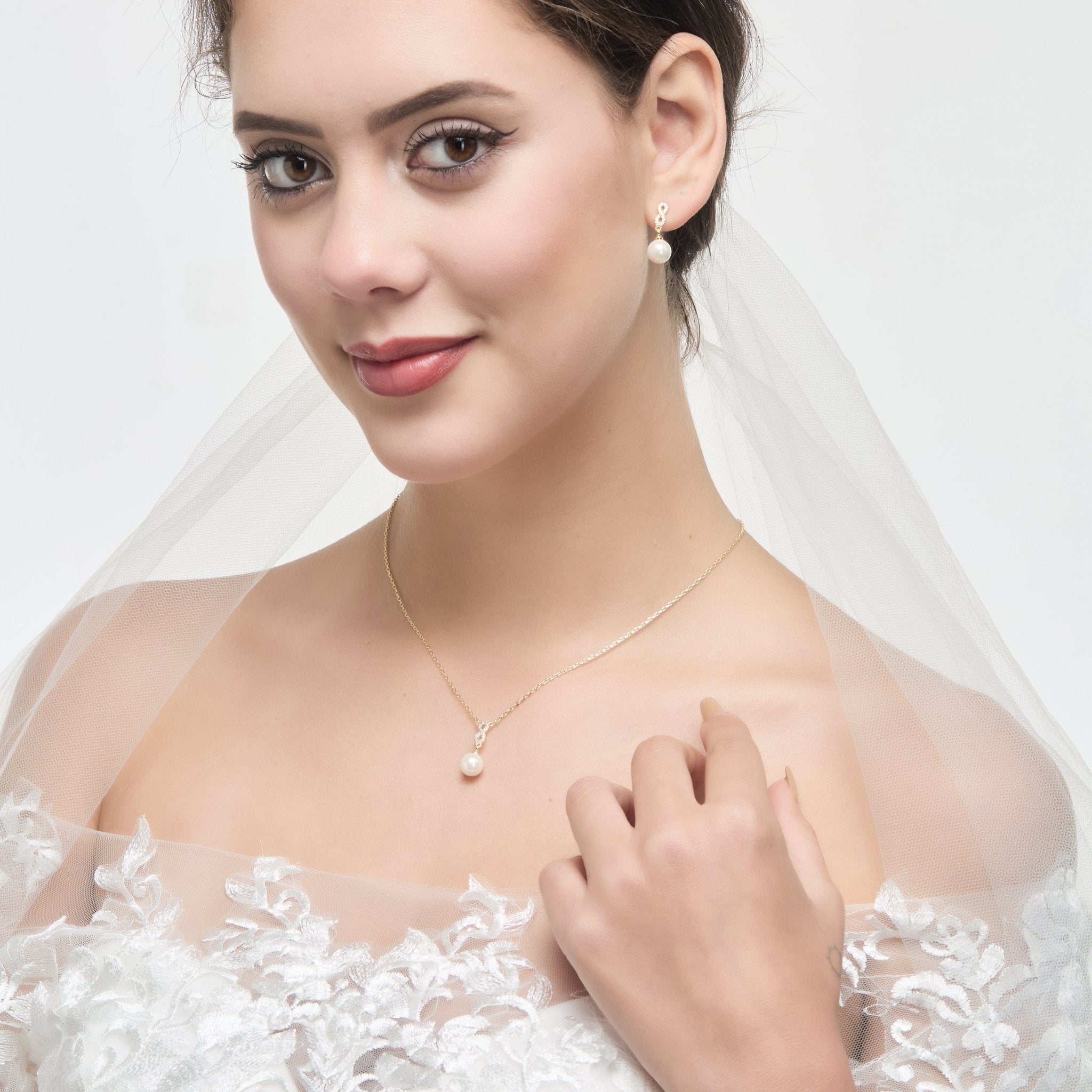 Gold Plated I Couldn't Say I Do Without You Infinity Pearl Drop Set with Zircondia® Crystals