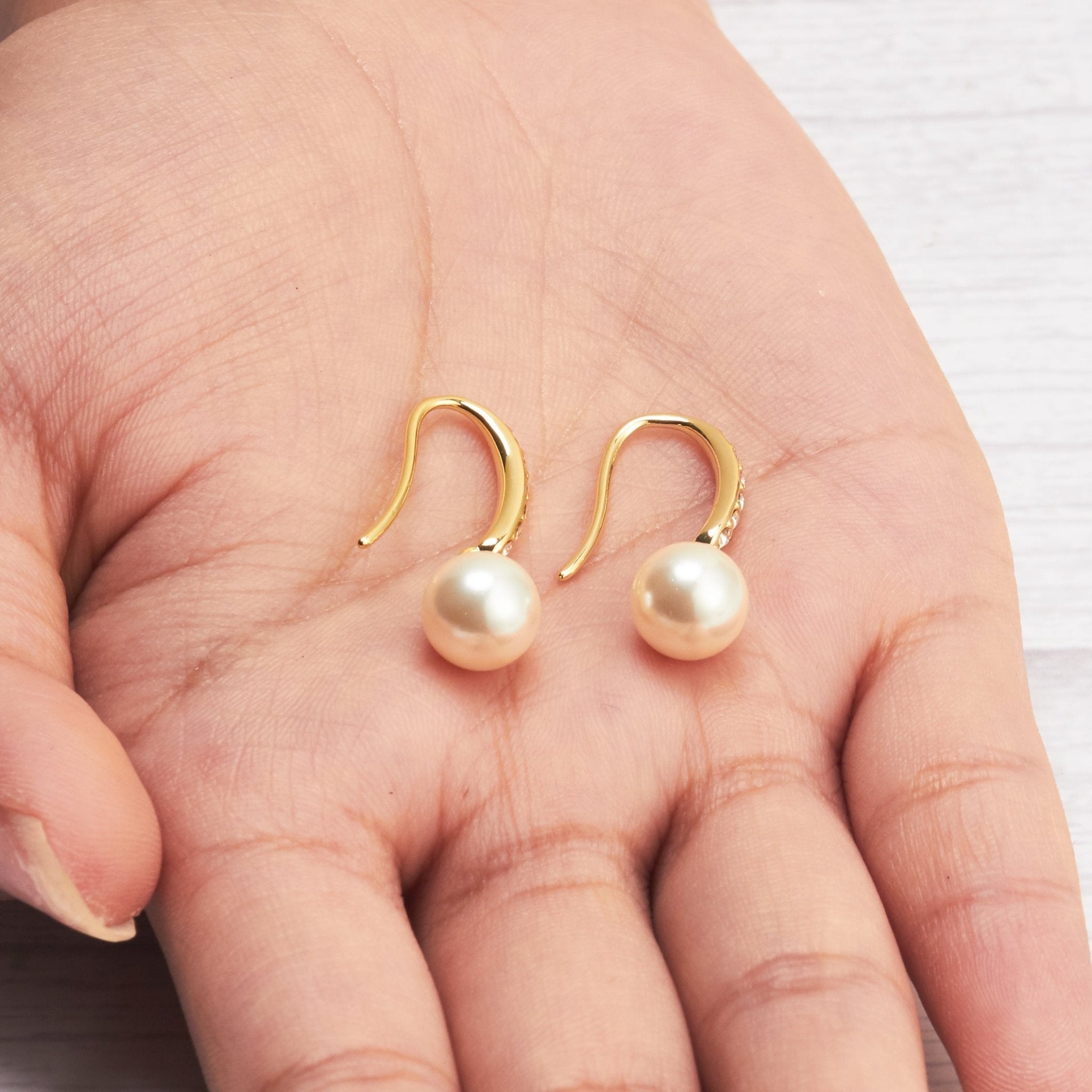 Gold Plated I Couldn't Say I Do Without You Pearl Drop Earrings Created with Zircondia® Crystals