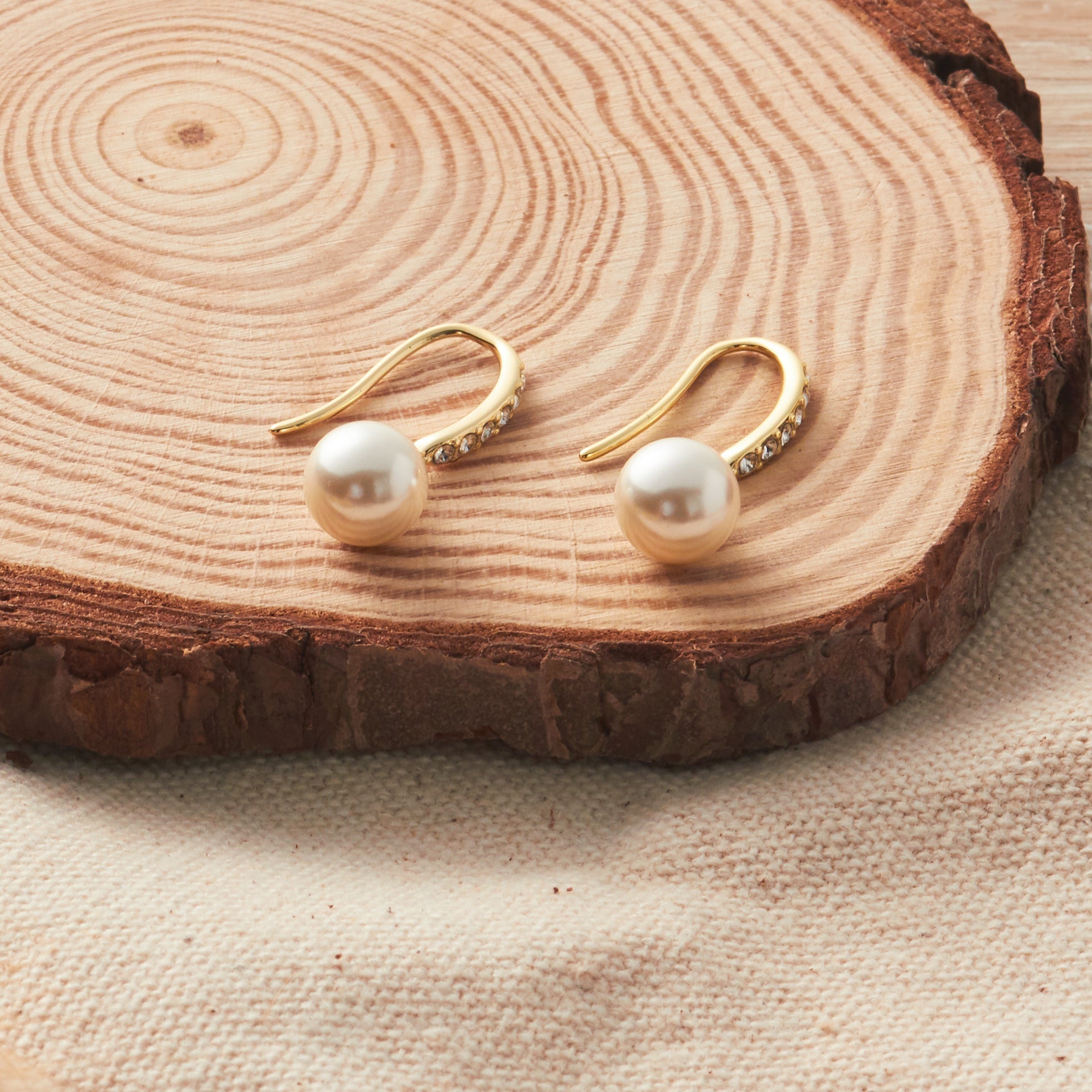 Gold Plated Pearl Drop Earrings Created with Zircondia® Crystals