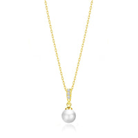 Gold Plated Pearl Drop Necklace Created with Zircondia® Crystals
