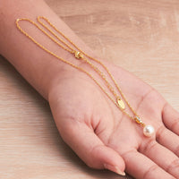 Gold Plated Pearl Drop Necklace Created with Zircondia® Crystals