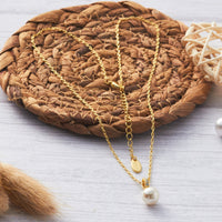 Gold Plated Pearl Drop Necklace Created with Zircondia® Crystals