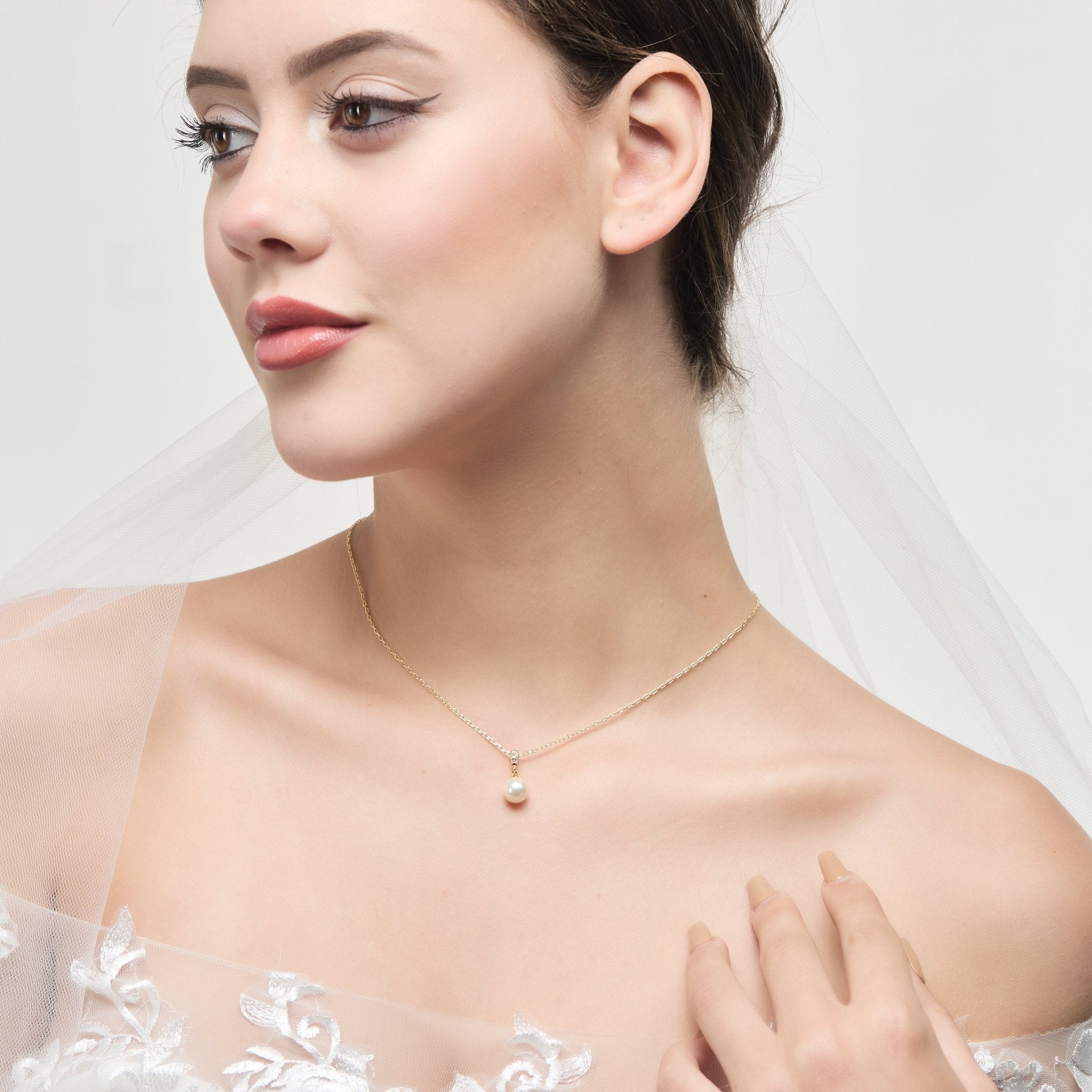 Gold Plated I Couldn't Say I Do Without You Pearl Drop Wedding Necklace Created with Zircondia® Crystals