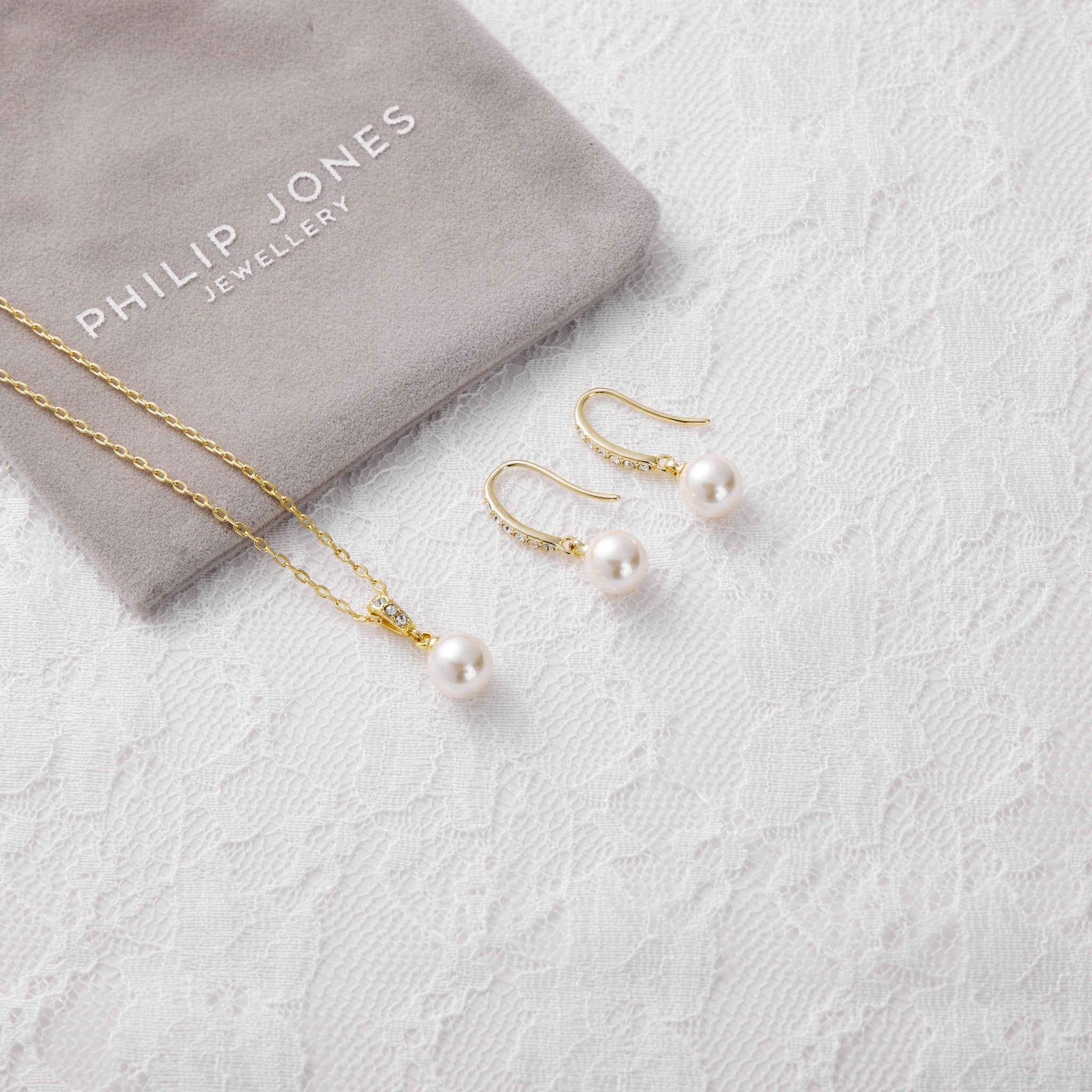 Gold Plated I Couldn't Say I Do Without You Pearl Drop Set Created with Zircondia® Crystals