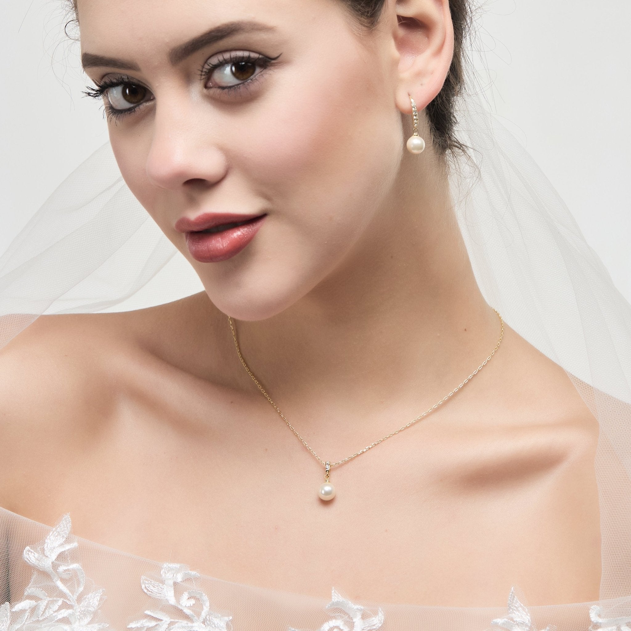 Gold Plated I Couldn't Say I Do Without You Pearl Drop Set Created with Zircondia® Crystals