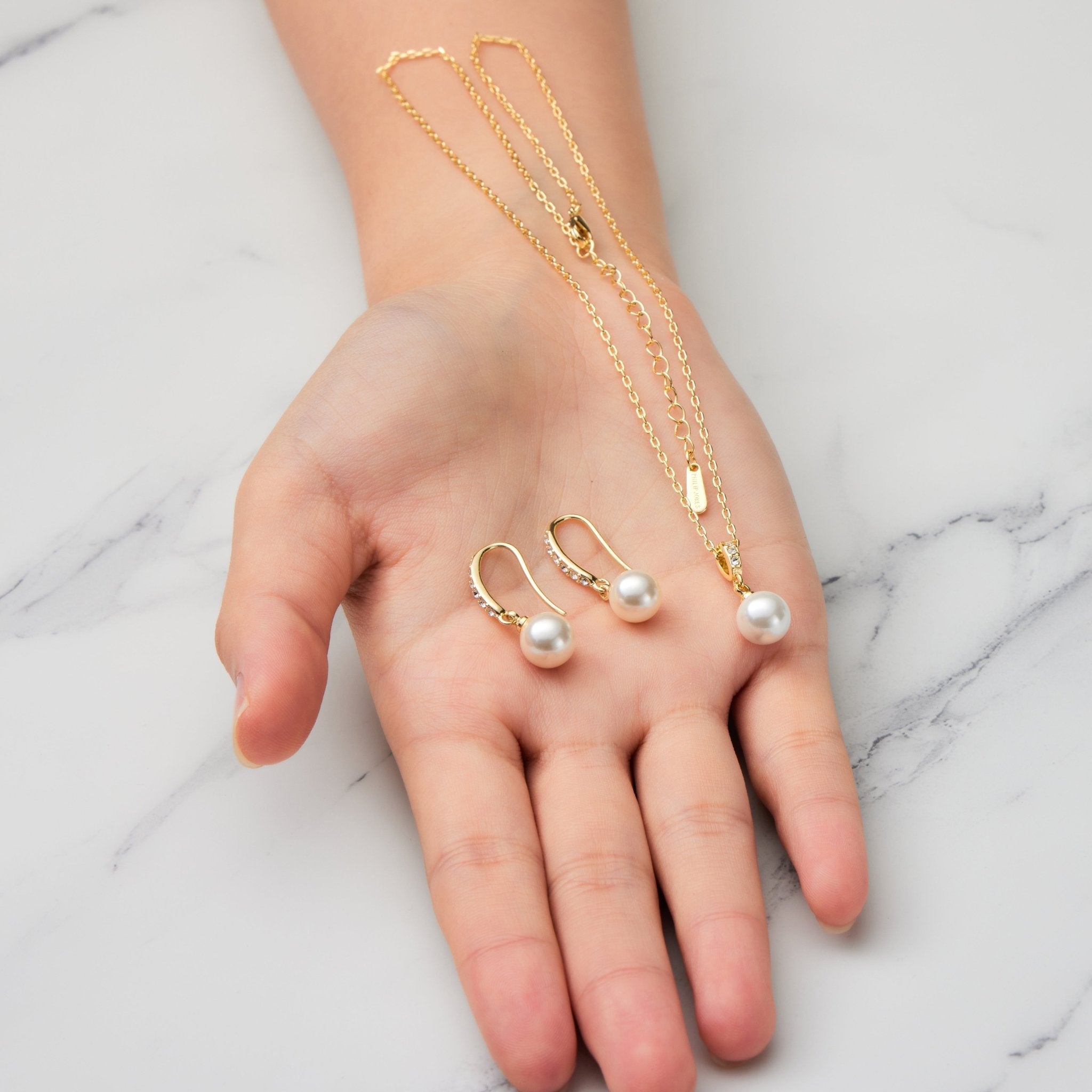 Gold Plated I Couldn't Say I Do Without You Pearl Drop Set Created with Zircondia® Crystals