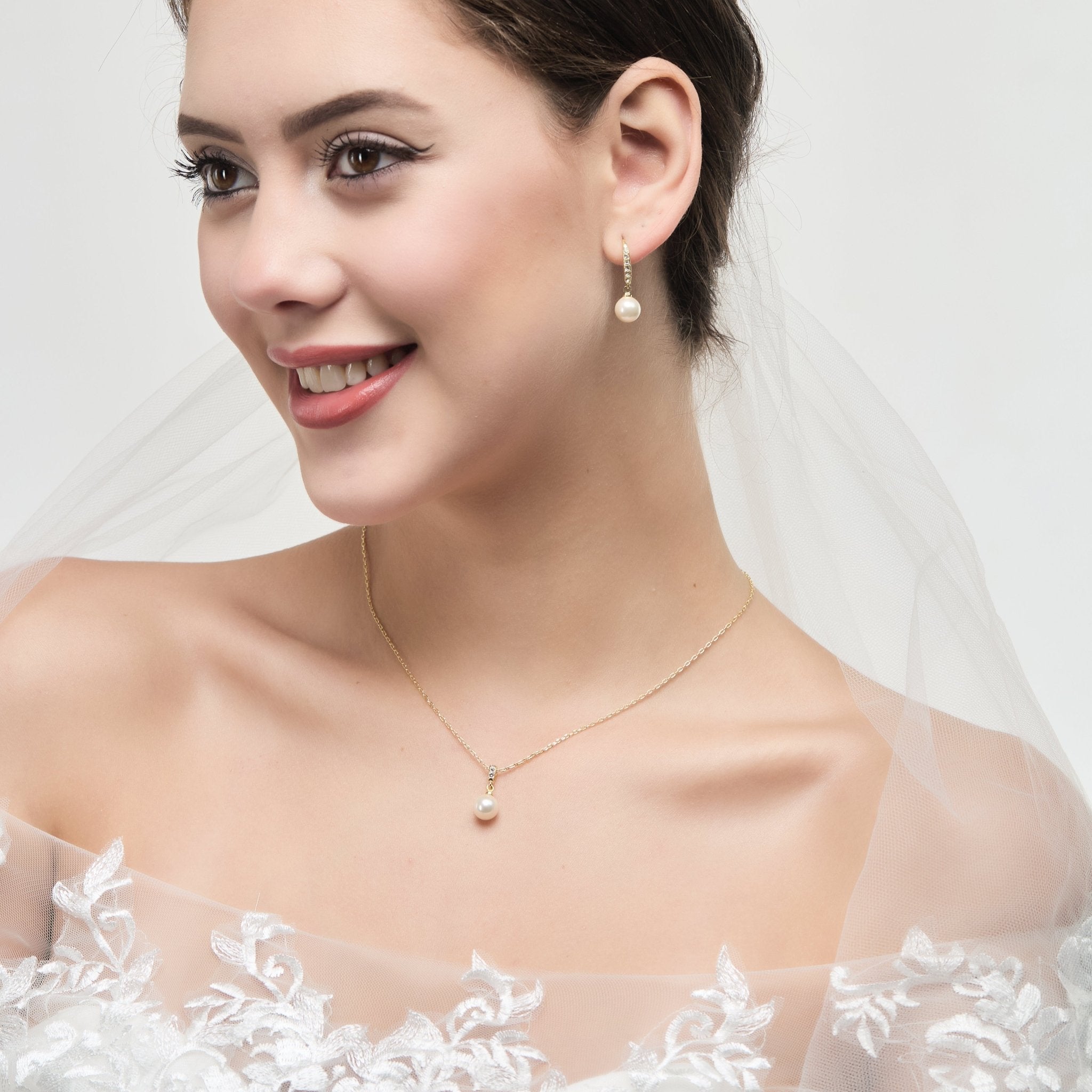 Gold Plated I Couldn't Say I Do Without You Pearl Drop Set Created with Zircondia® Crystals
