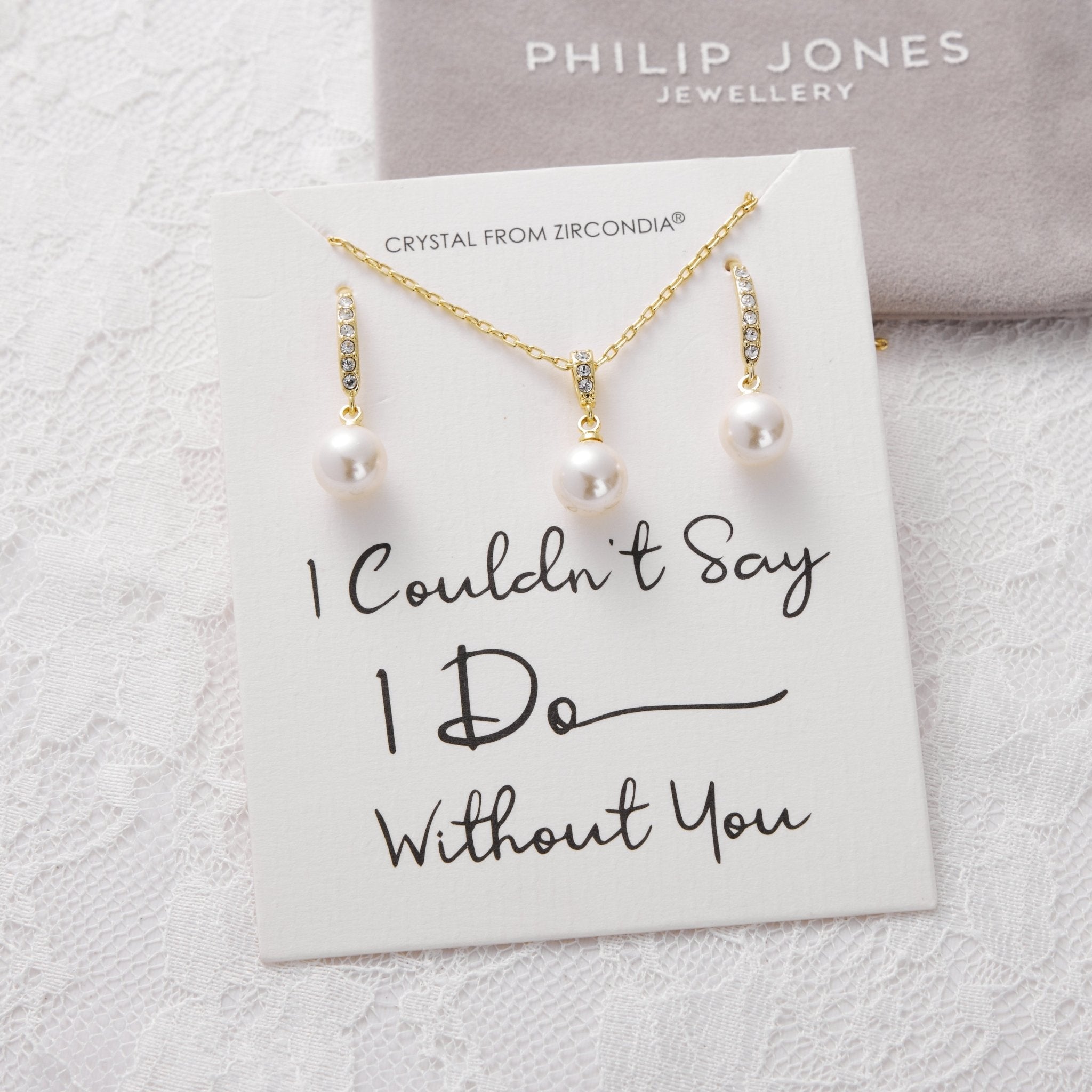 Gold Plated I Couldn't Say I Do Without You Pearl Drop Set Created with Zircondia® Crystals