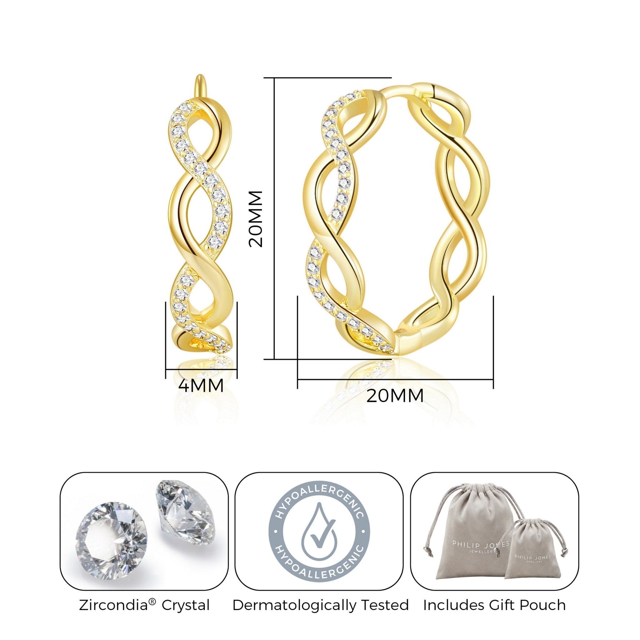 Gold Plated Infinity Hoop Earrings Created with Zircondia® Crystals