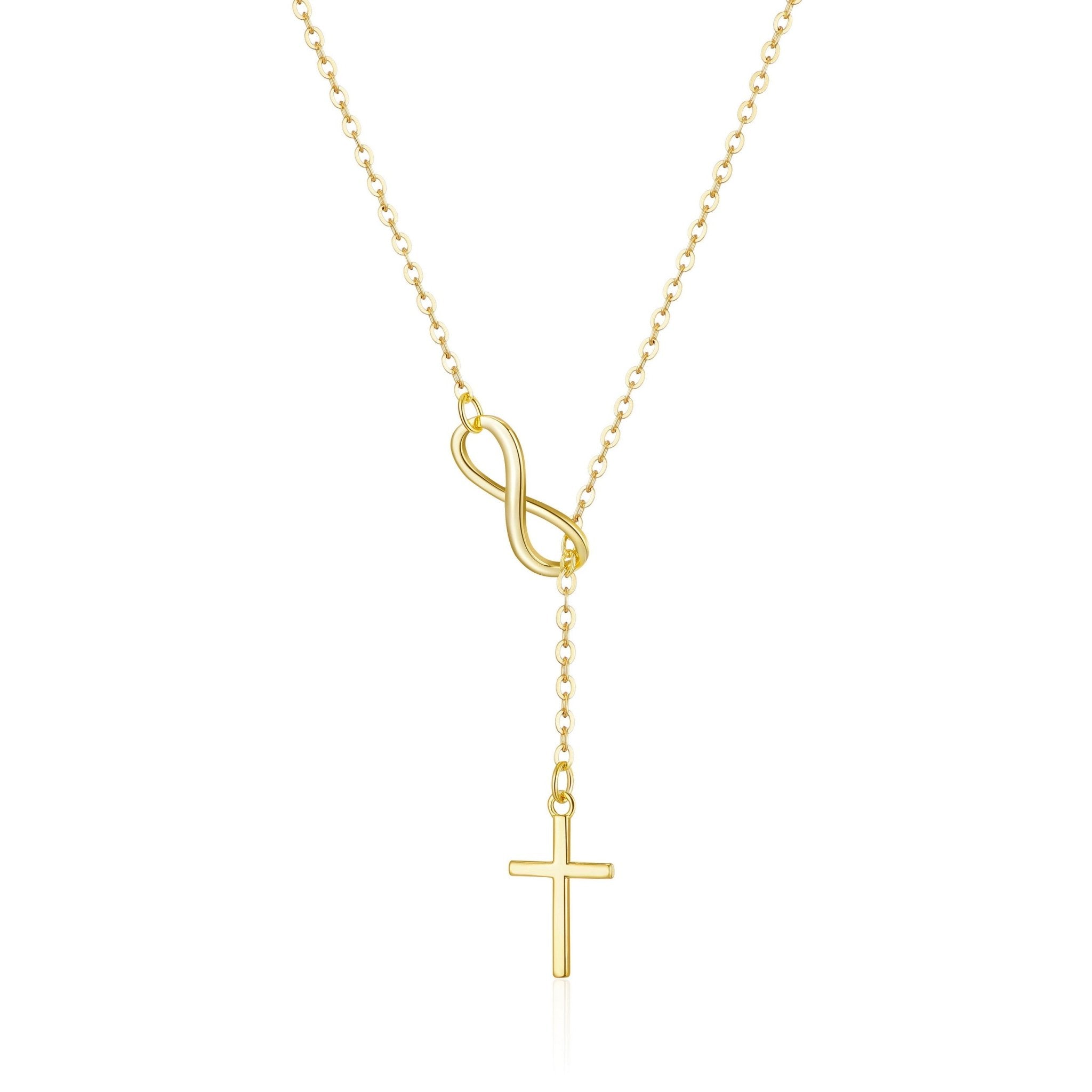 Gold Plated Infinity with Cross Lariat Necklace