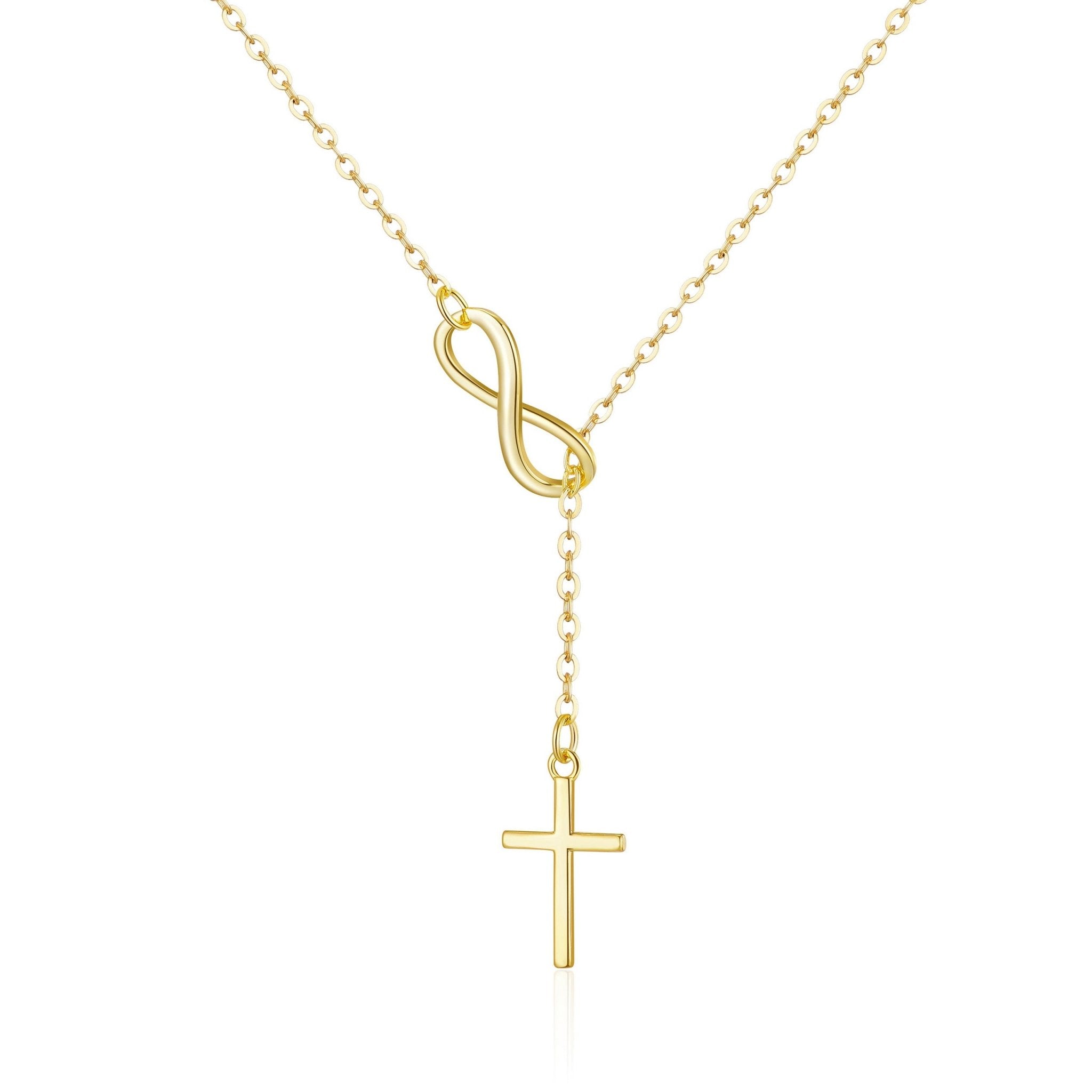 Gold Plated Infinity with Cross Lariat Necklace