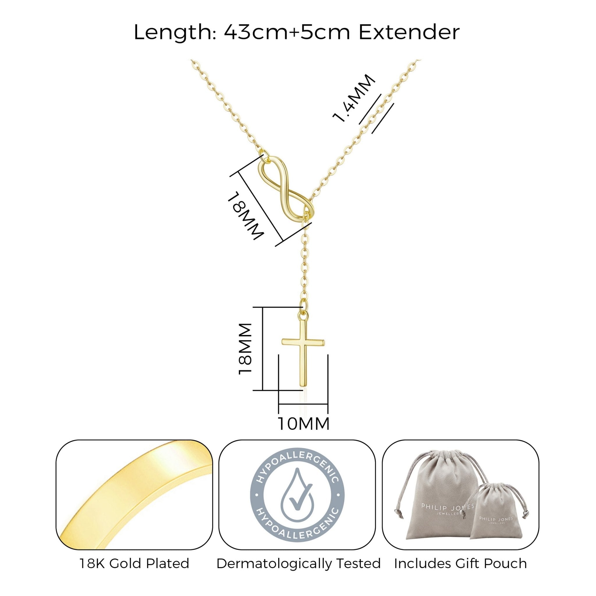 Gold Plated Infinity with Cross Lariat Necklace