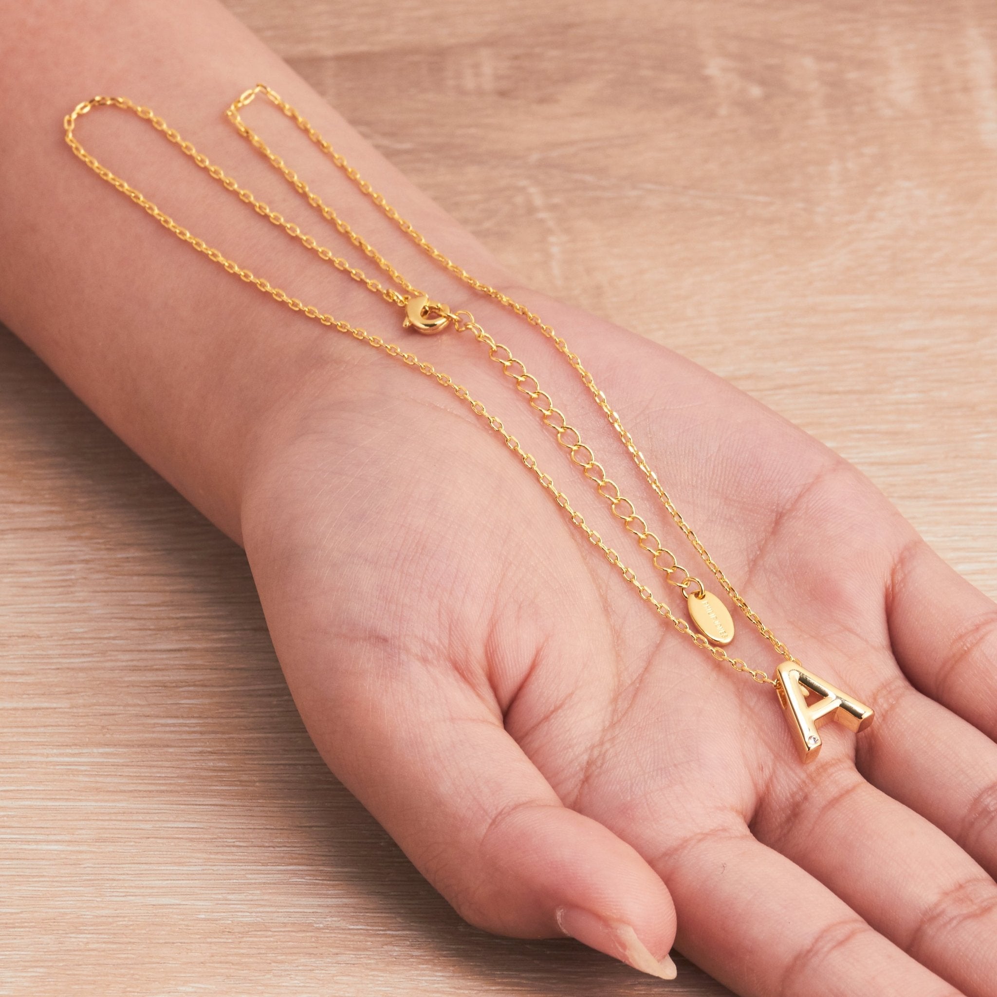 Gold Plated Initial Necklace Letter A Created with Zircondia® Crystals