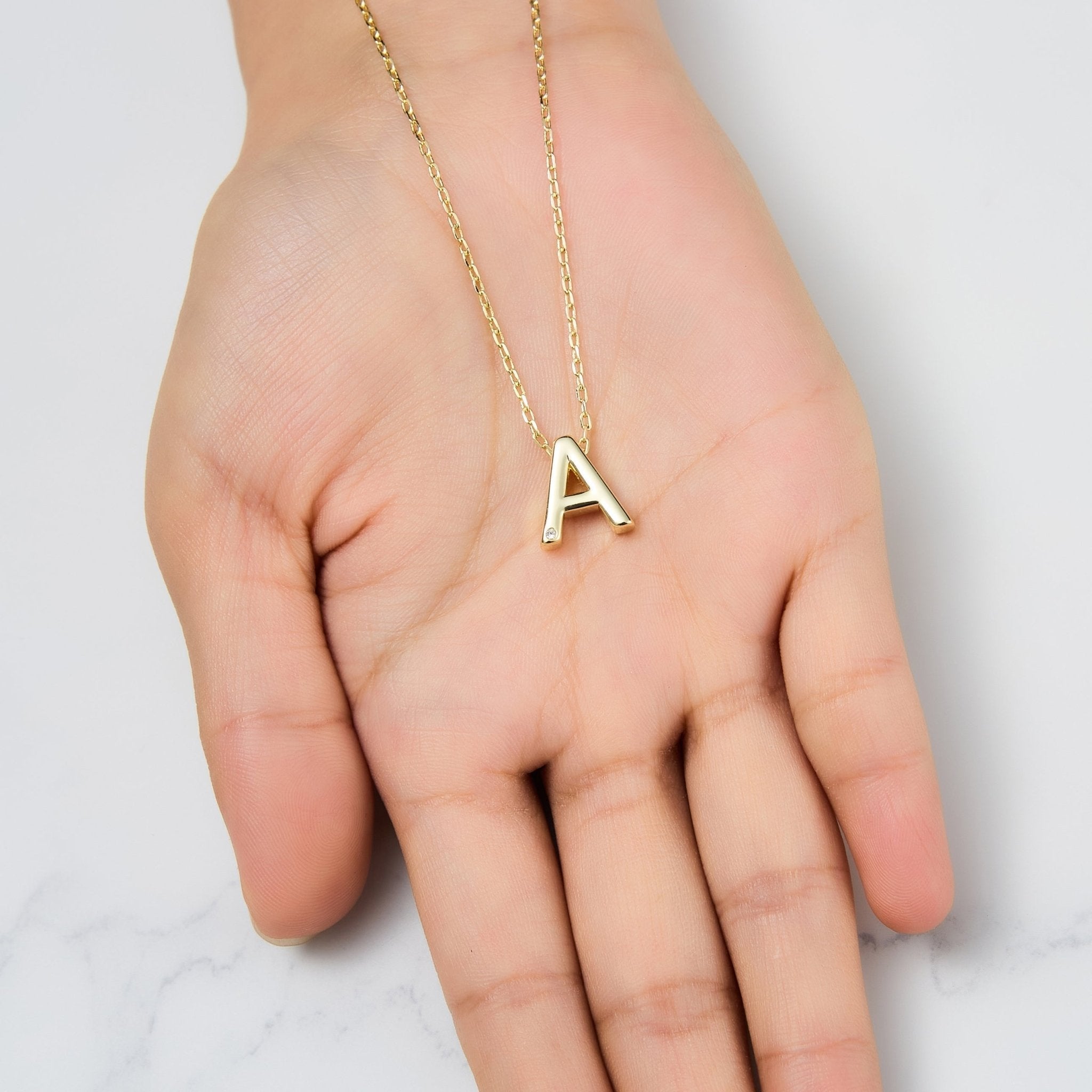 Gold Plated Initial Necklace Letter A Created with Zircondia® Crystals