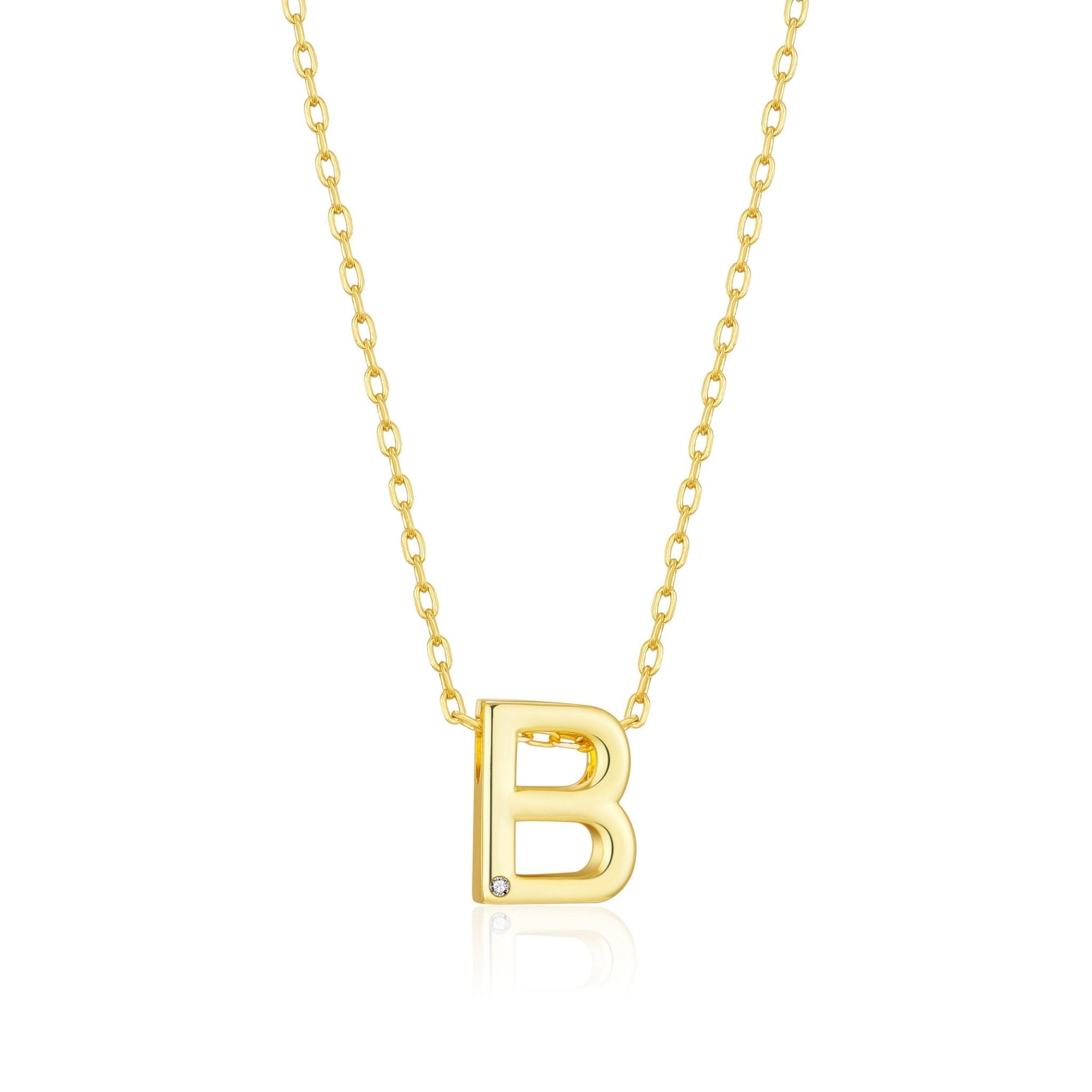 Gold Plated Initial Necklace Letter B Created with Zircondia® Crystals