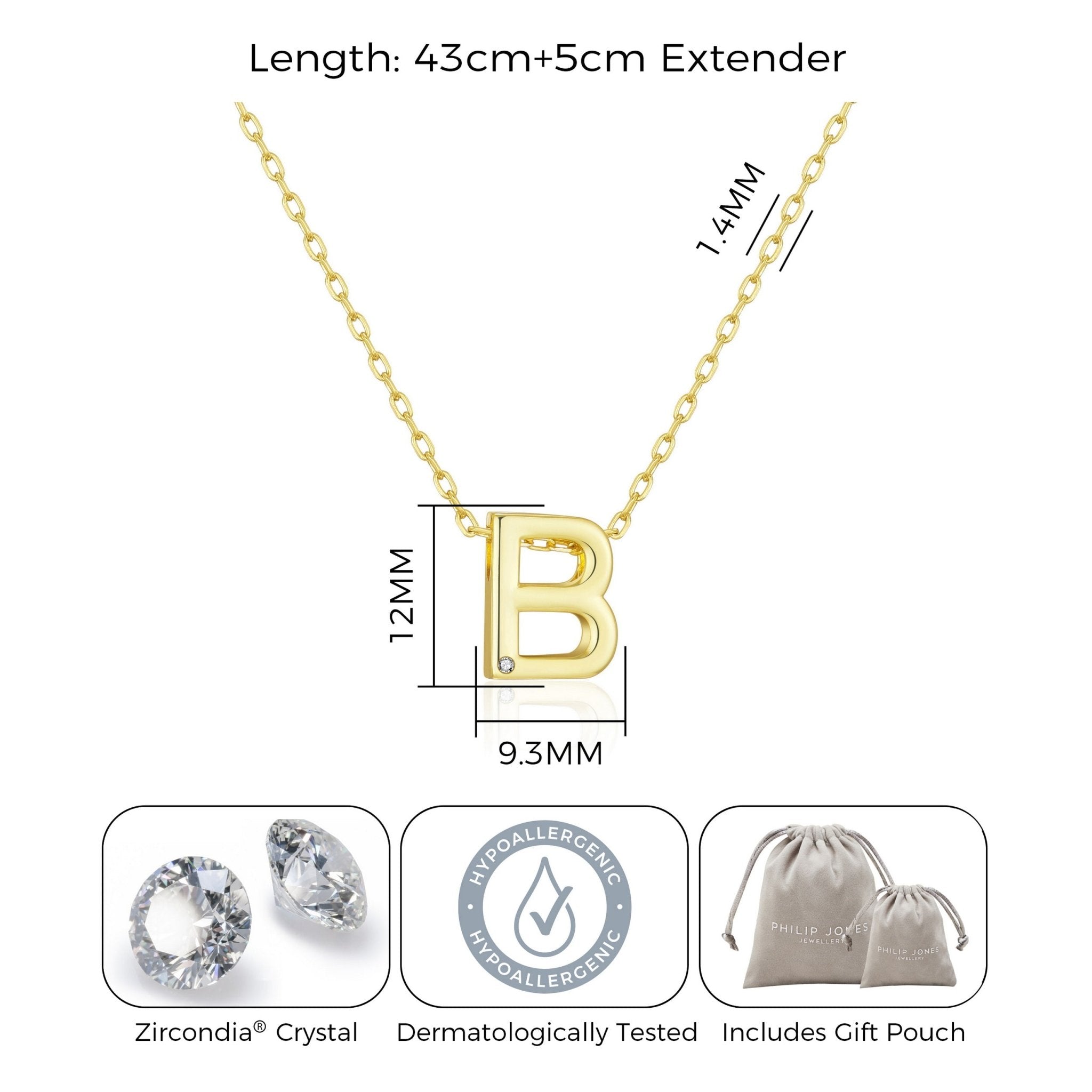Gold Plated Initial Necklace Letter B Created with Zircondia® Crystals