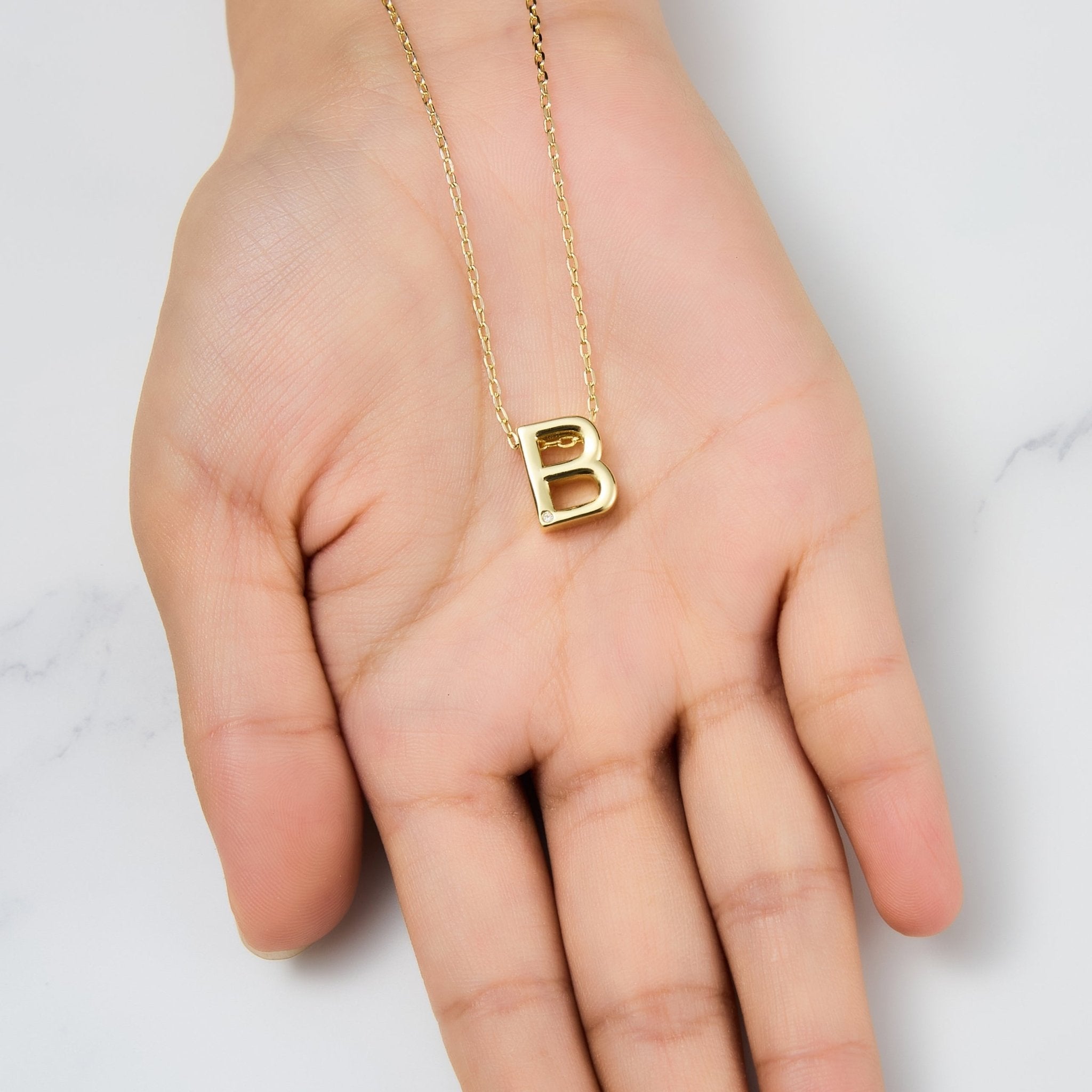 Gold Plated Initial Necklace Letter B Created with Zircondia® Crystals