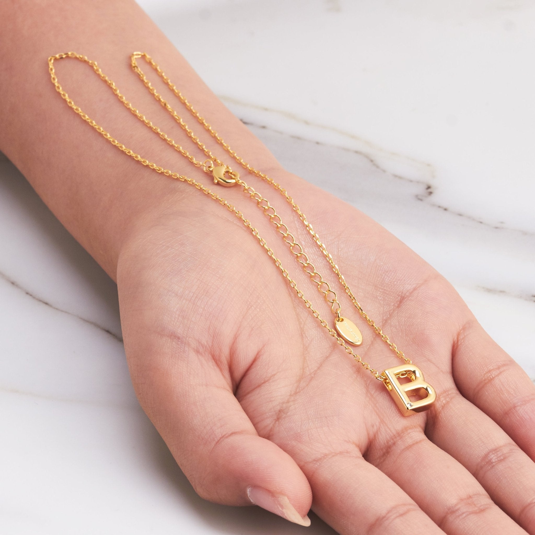 Gold Plated Initial Necklace Letter B Created with Zircondia® Crystals