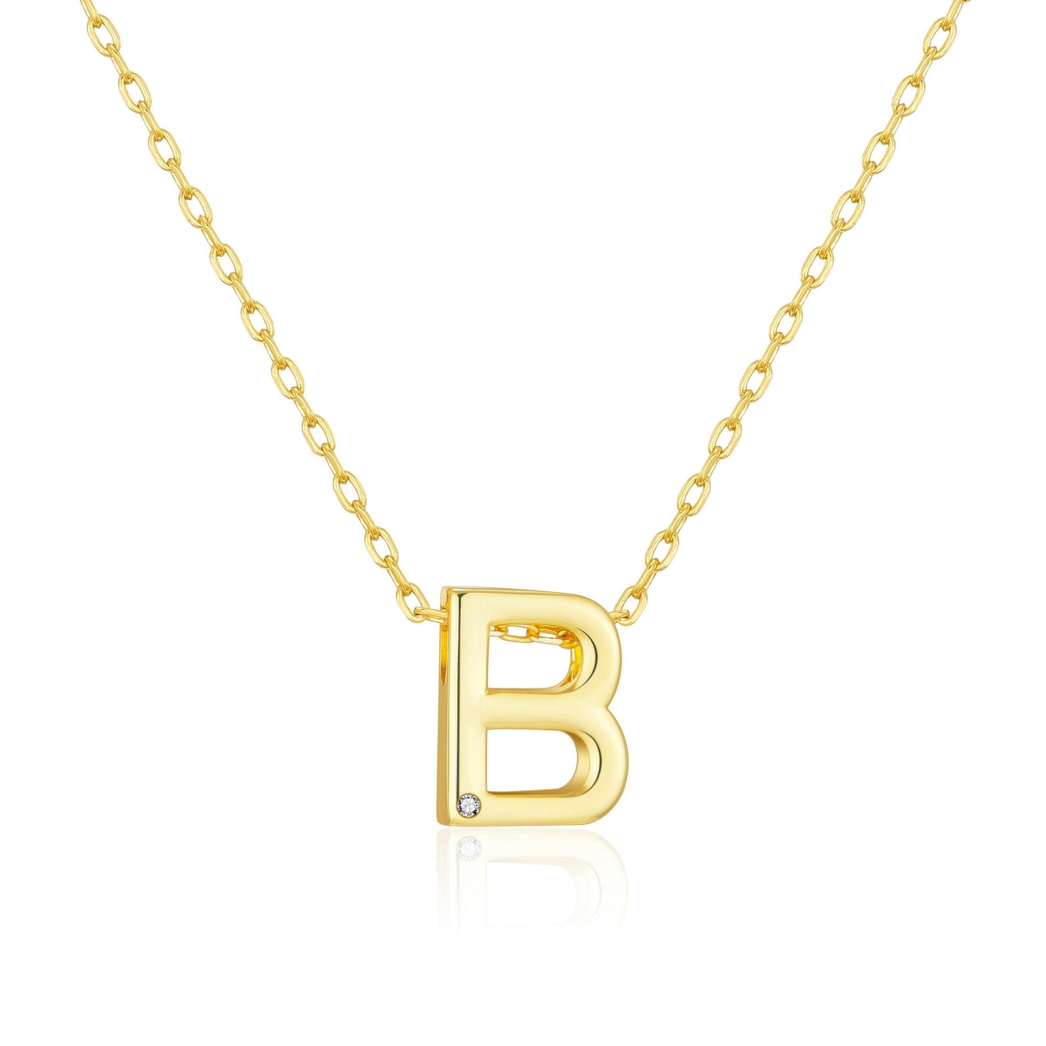 Gold Plated Initial Necklace Letter B Created with Zircondia® Crystals