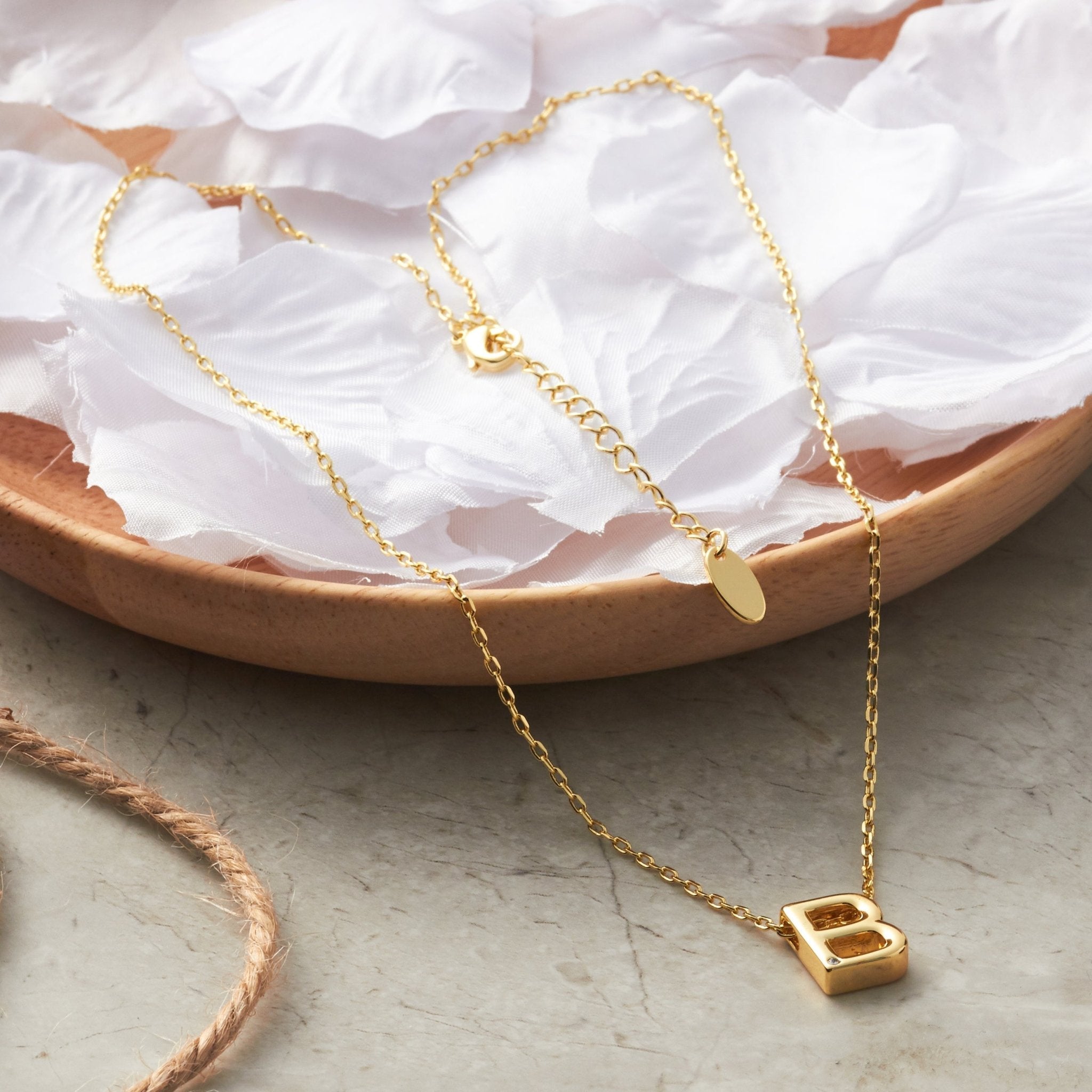 Gold Plated Initial Necklace Letter B Created with Zircondia® Crystals