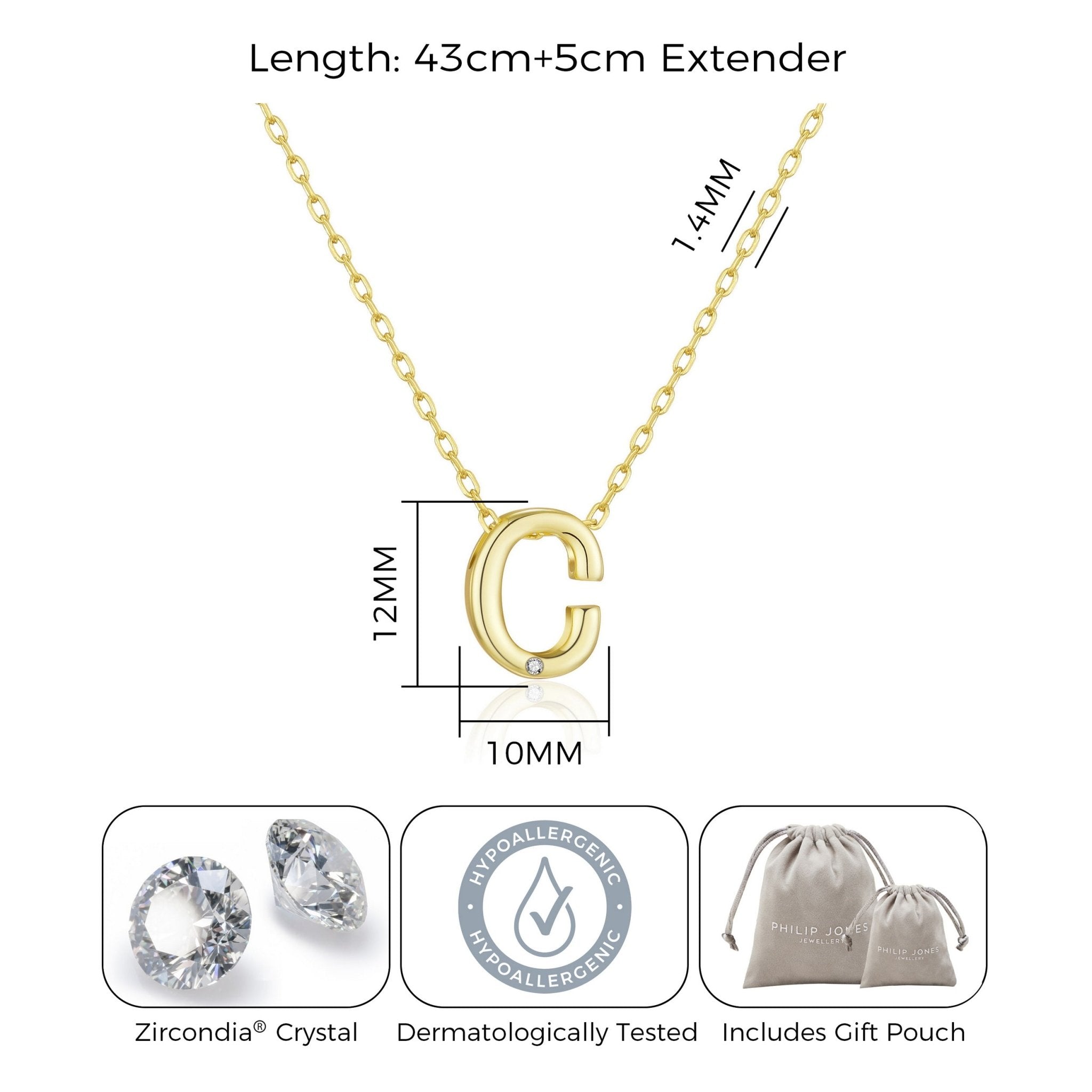 Gold Plated Initial Necklace Letter C Created with Zircondia® Crystals