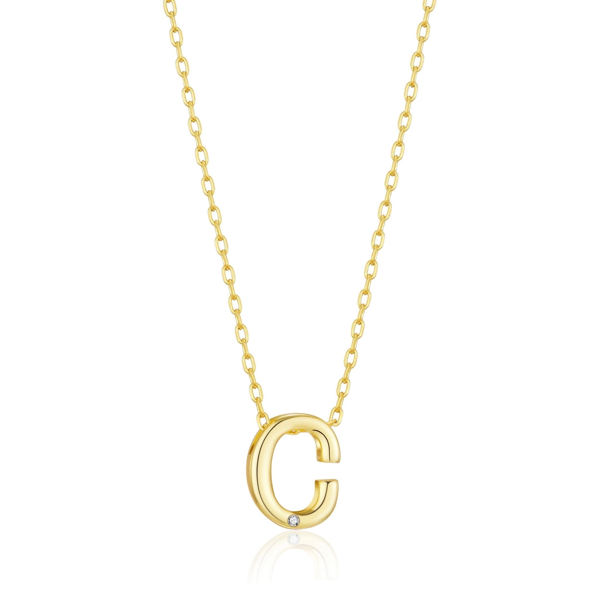 Gold Plated Initial Necklace Letter C Created with Zircondia® Crystals