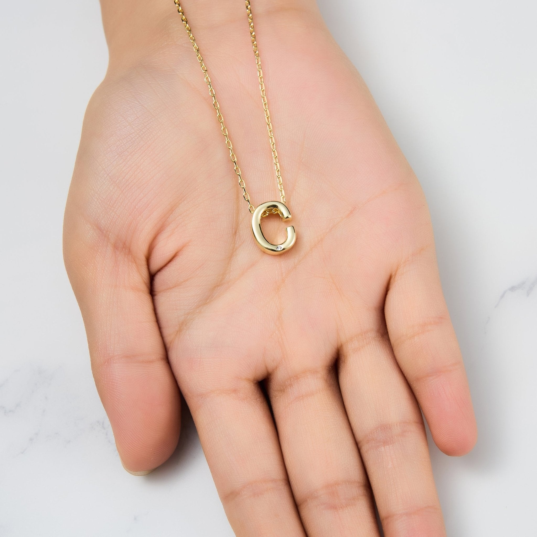 Gold Plated Initial Necklace Letter C Created with Zircondia® Crystals