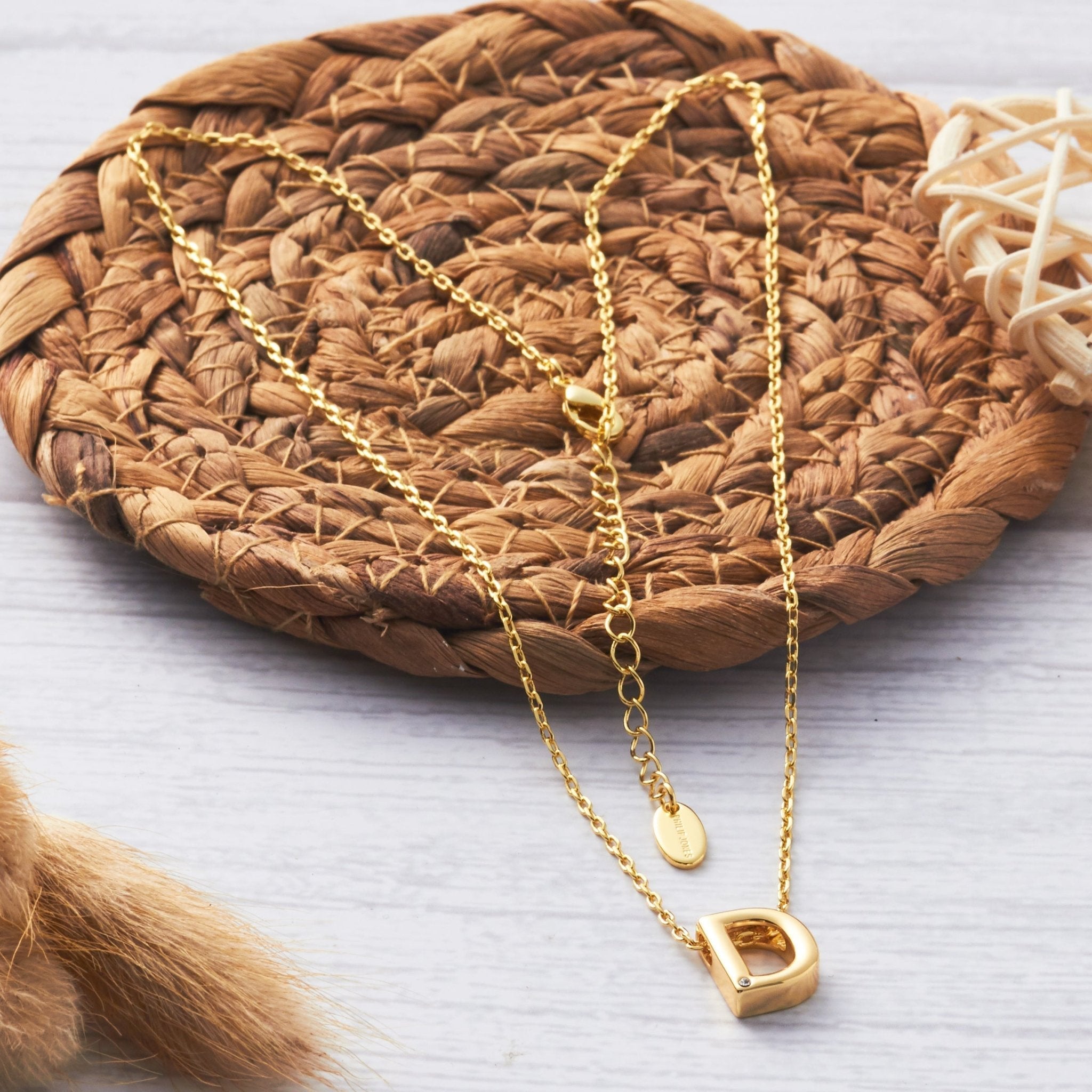 Gold Plated Initial Necklace Letter D Created with Zircondia® Crystals