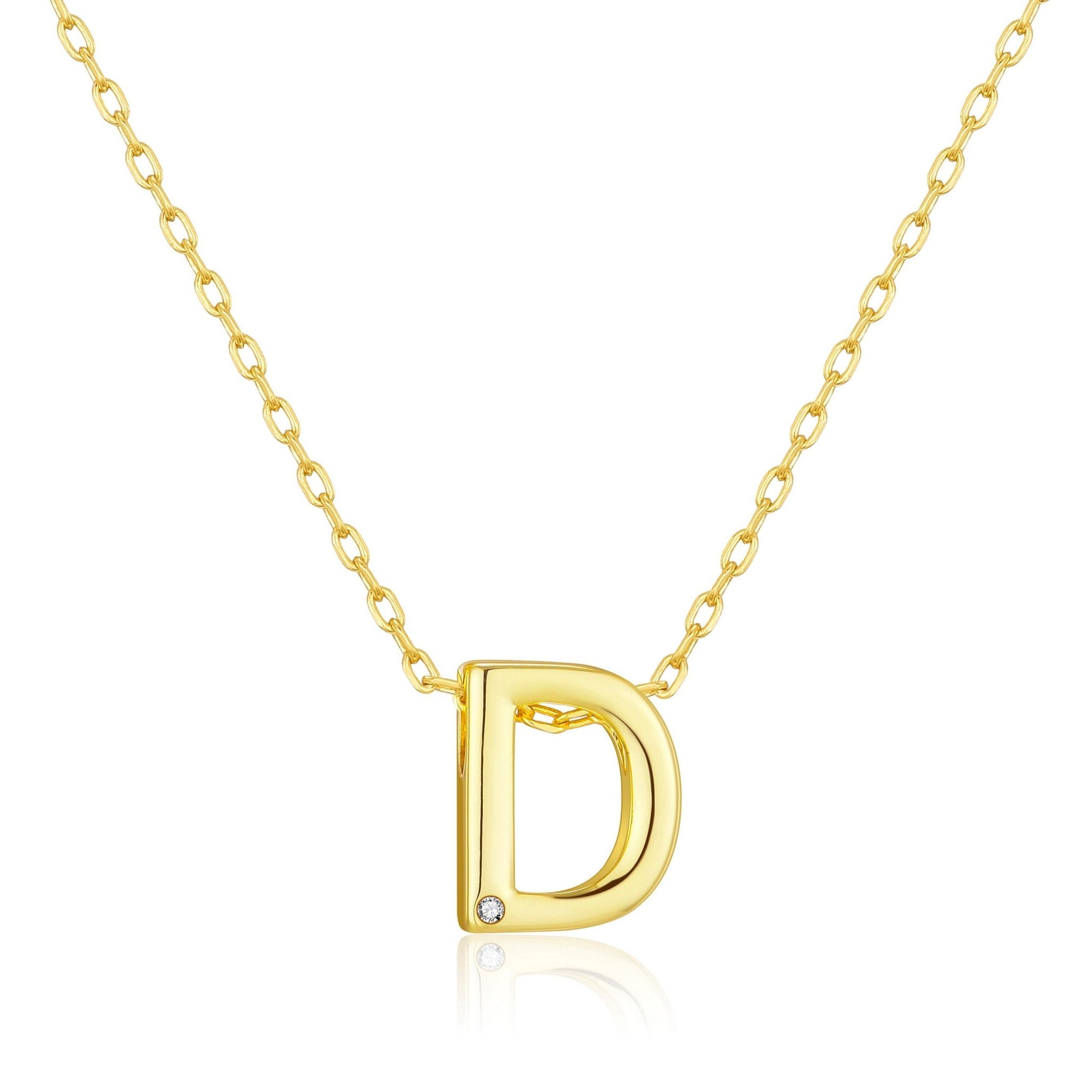Gold Plated Initial Necklace Letter D Created with Zircondia® Crystals