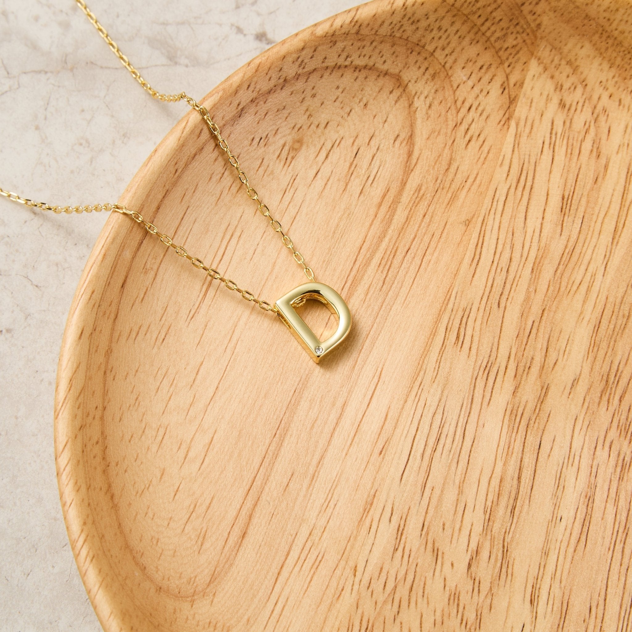 Gold Plated Initial Necklace Letter D Created with Zircondia® Crystals