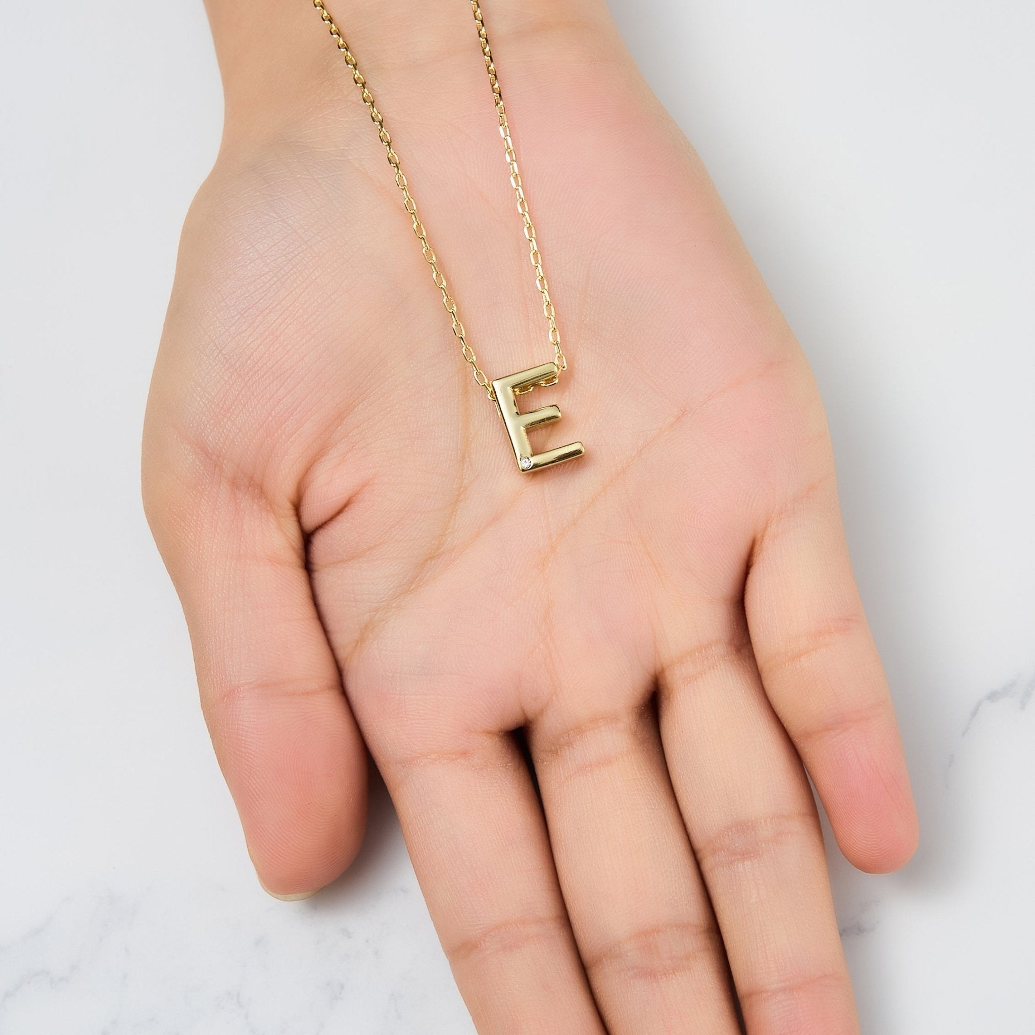 Gold Plated Initial Necklace Letter E Created with Zircondia® Crystals
