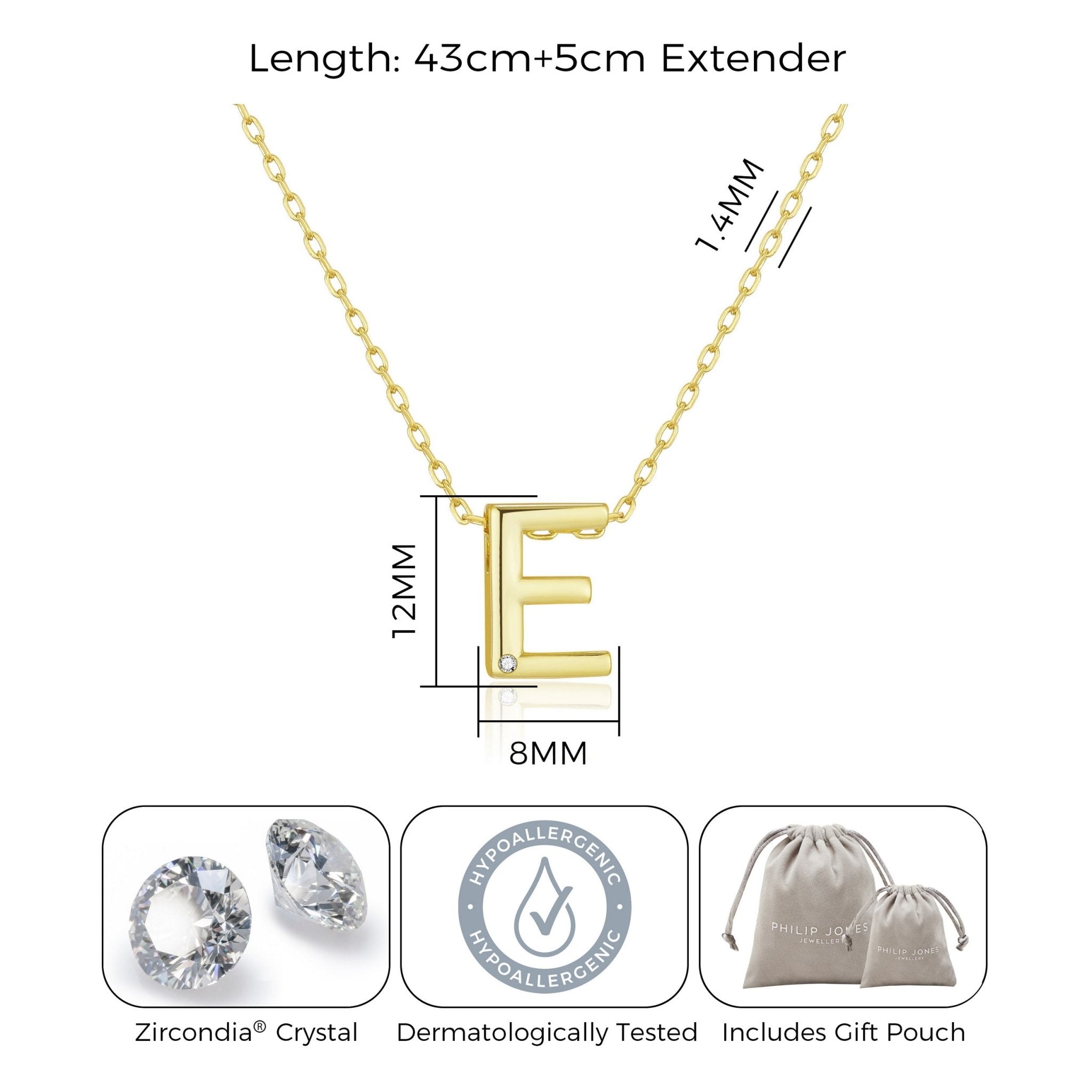 Gold Plated Initial Necklace Letter E Created with Zircondia® Crystals