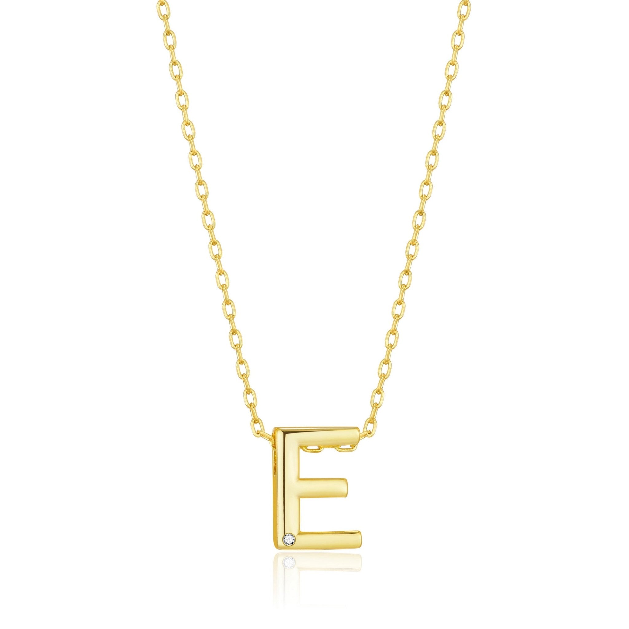Gold Plated Initial Necklace Letter E Created with Zircondia® Crystals