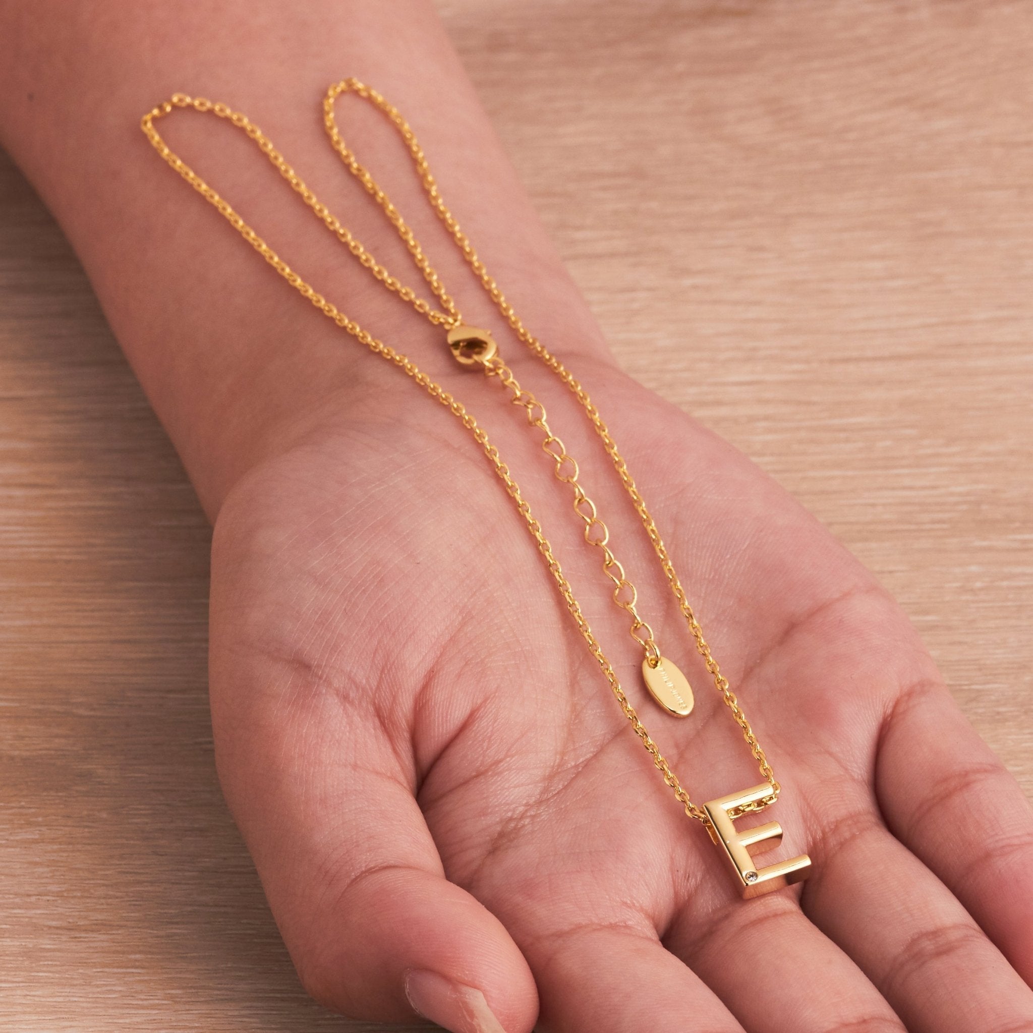 Gold Plated Initial Necklace Letter E Created with Zircondia® Crystals