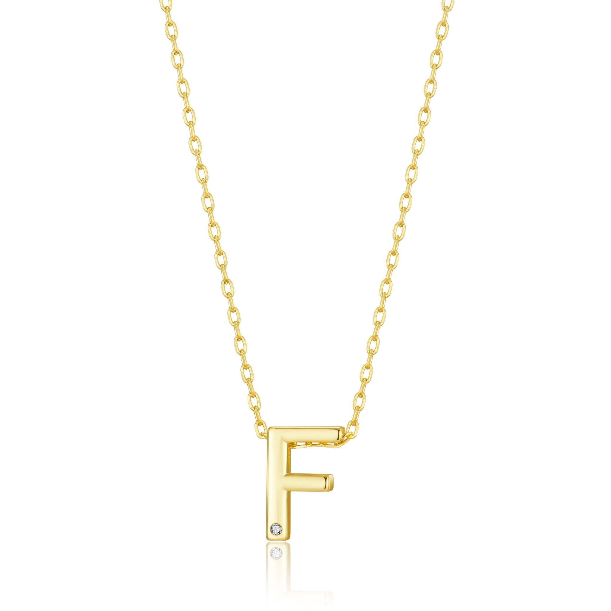Gold Plated Initial Necklace Letter F Created with Zircondia® Crystals