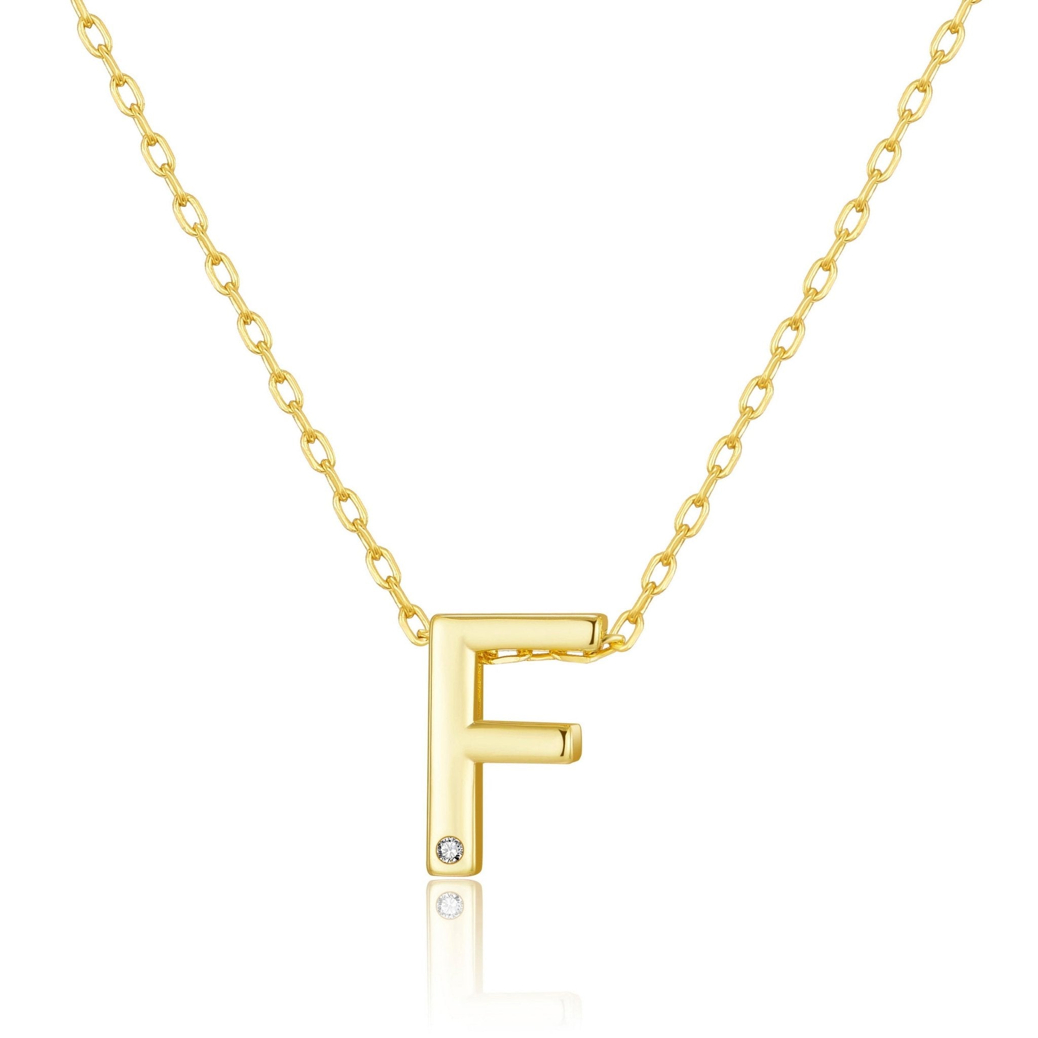 Gold Plated Initial Necklace Letter F Created with Zircondia® Crystals