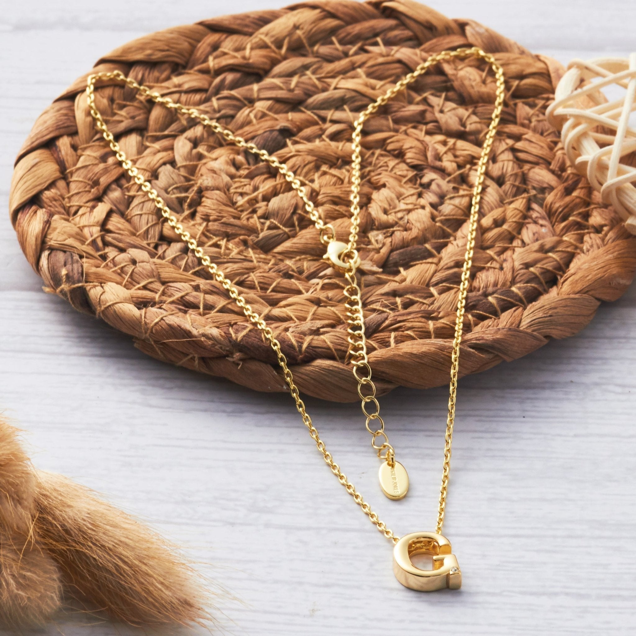 Gold Plated Initial Necklace Letter G Created with Zircondia® Crystals