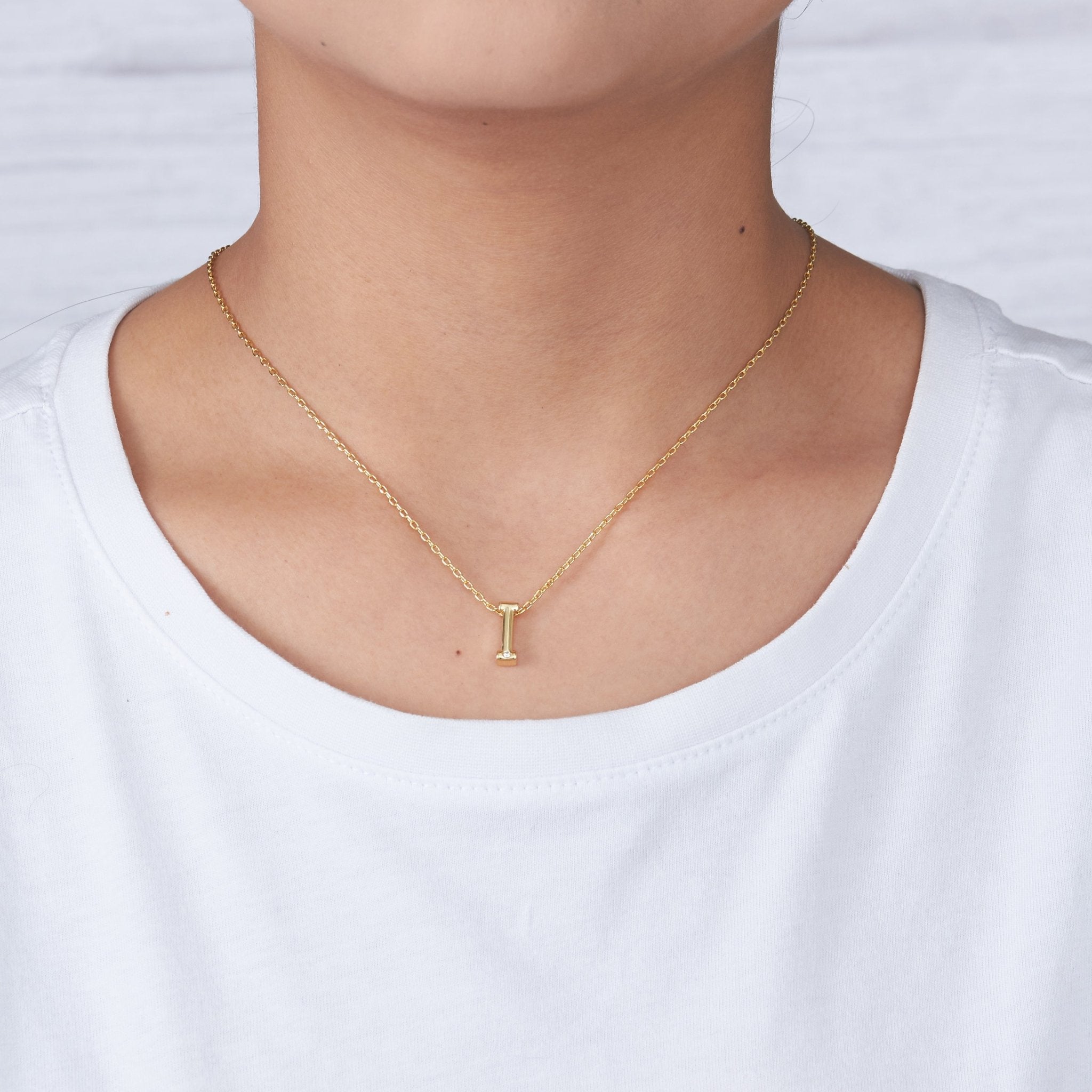 Gold Plated Initial Necklace Letter I Created with Zircondia® Crystals