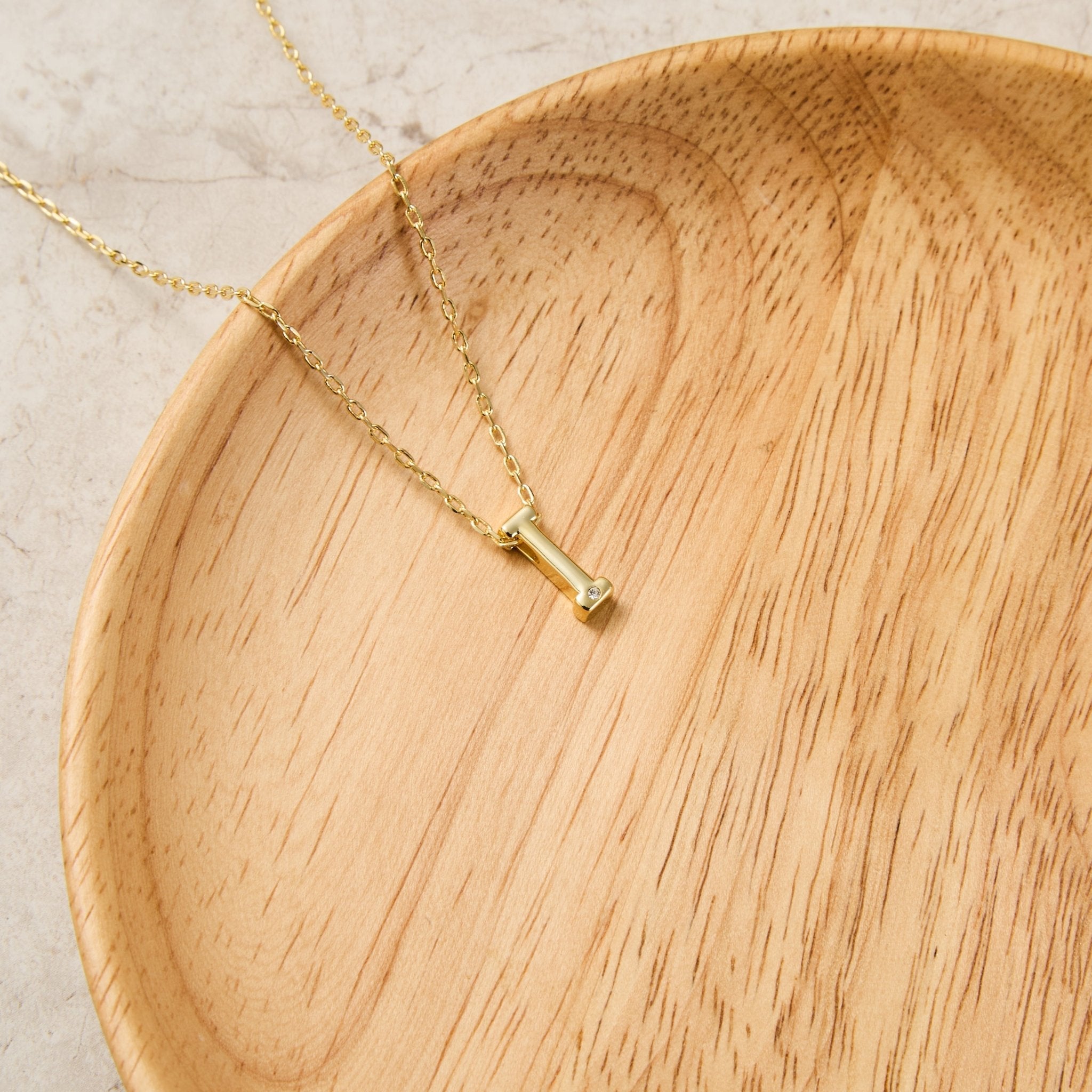 Gold Plated Initial Necklace Letter I Created with Zircondia® Crystals