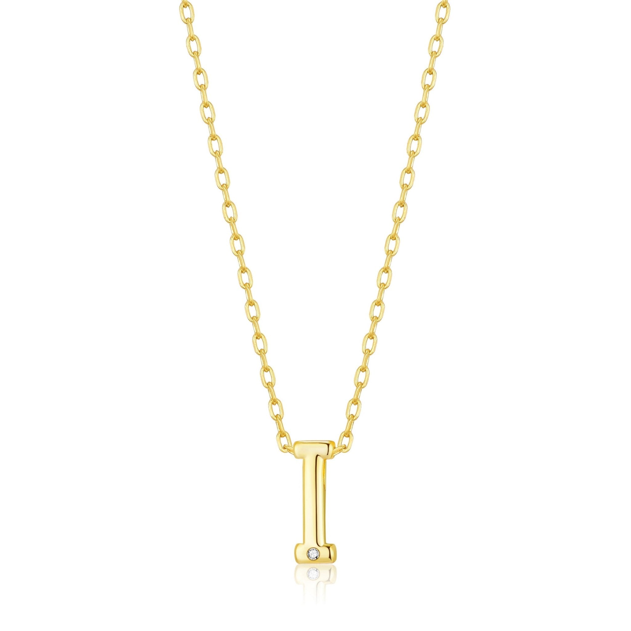 Gold Plated Initial Necklace Letter I Created with Zircondia® Crystals