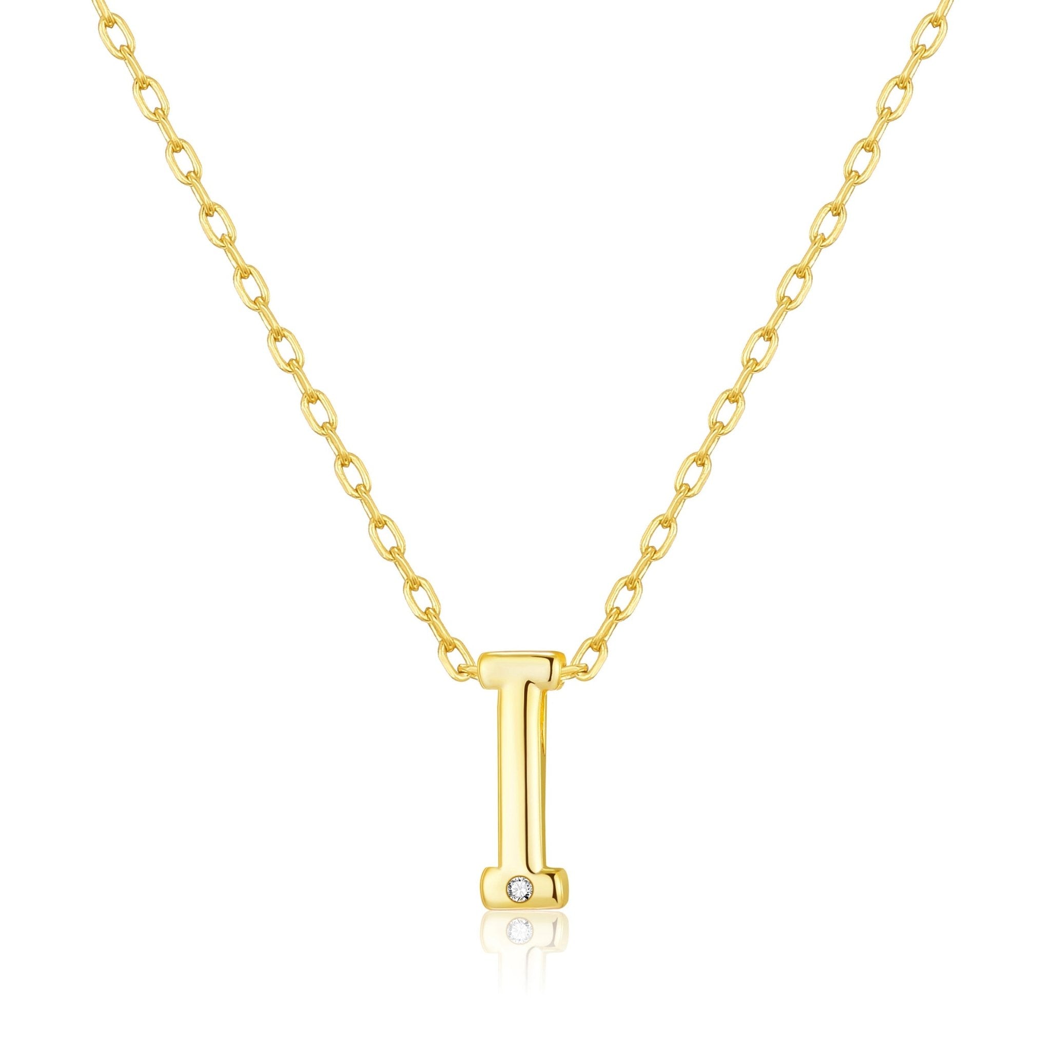 Gold Plated Initial Necklace Letter I Created with Zircondia® Crystals