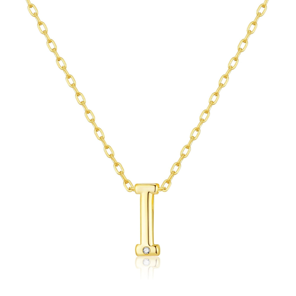 Gold Plated Initial Necklace Letter I Created with Zircondia® Crystals