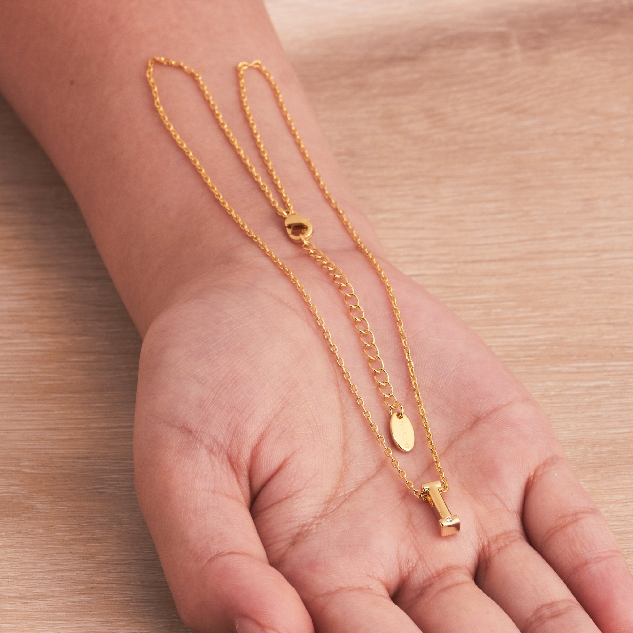 Gold Plated Initial Necklace Letter I Created with Zircondia® Crystals