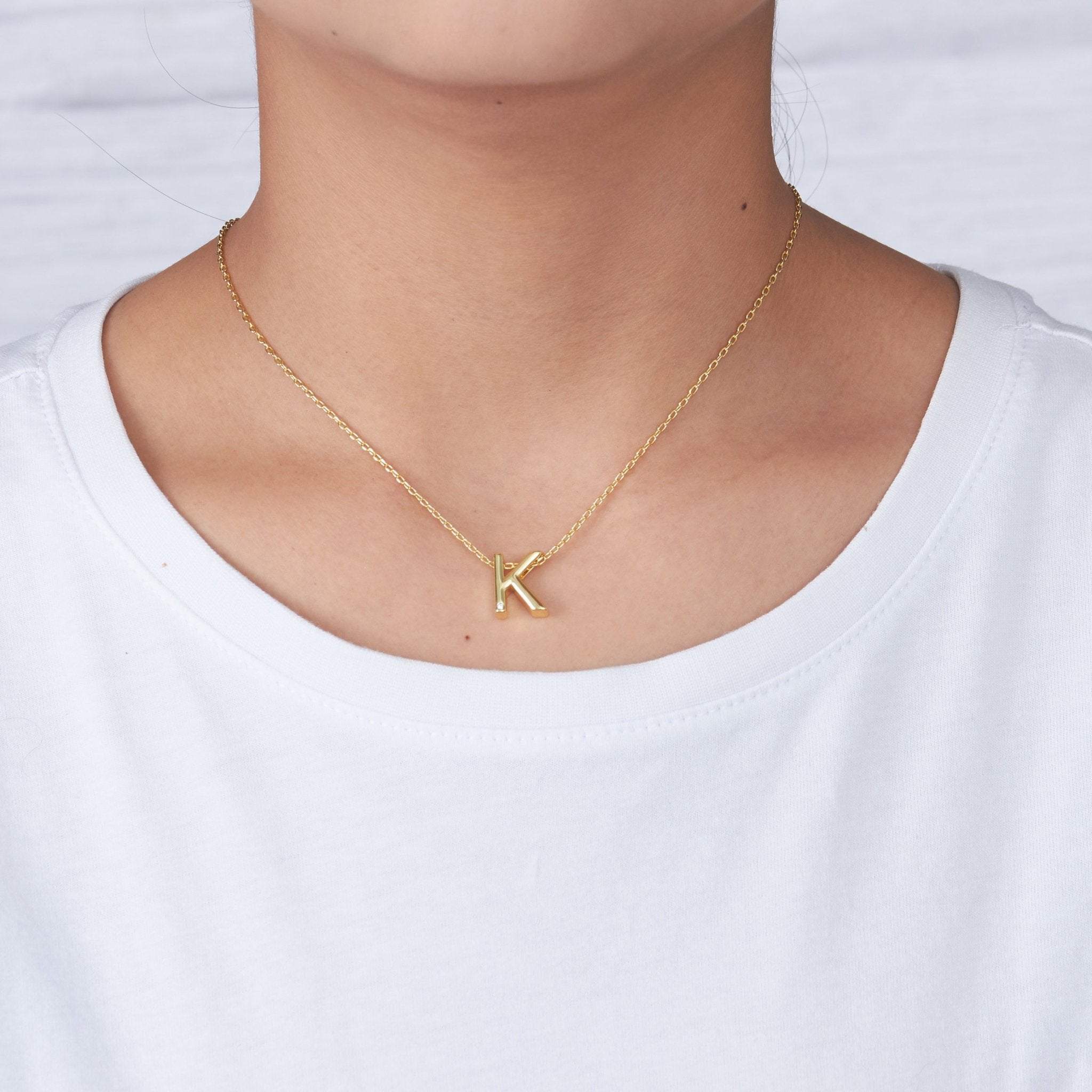 Gold Plated Initial Necklace Letter K Created with Zircondia® Crystals