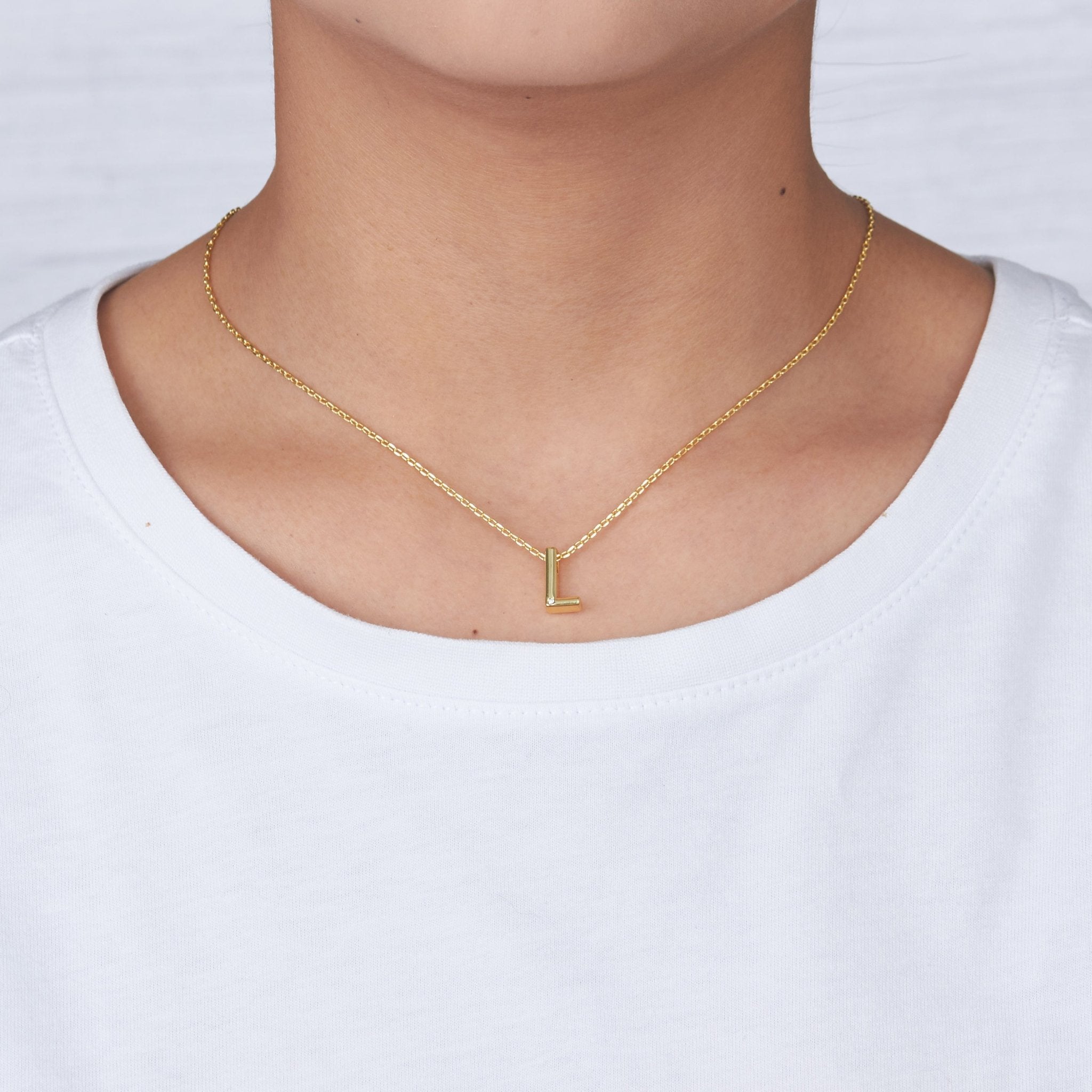 Gold Plated Initial Necklace Letter L Created with Zircondia® Crystals