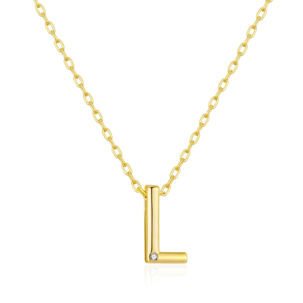 Gold Plated Initial Necklace Letter L Created with Zircondia® Crystals