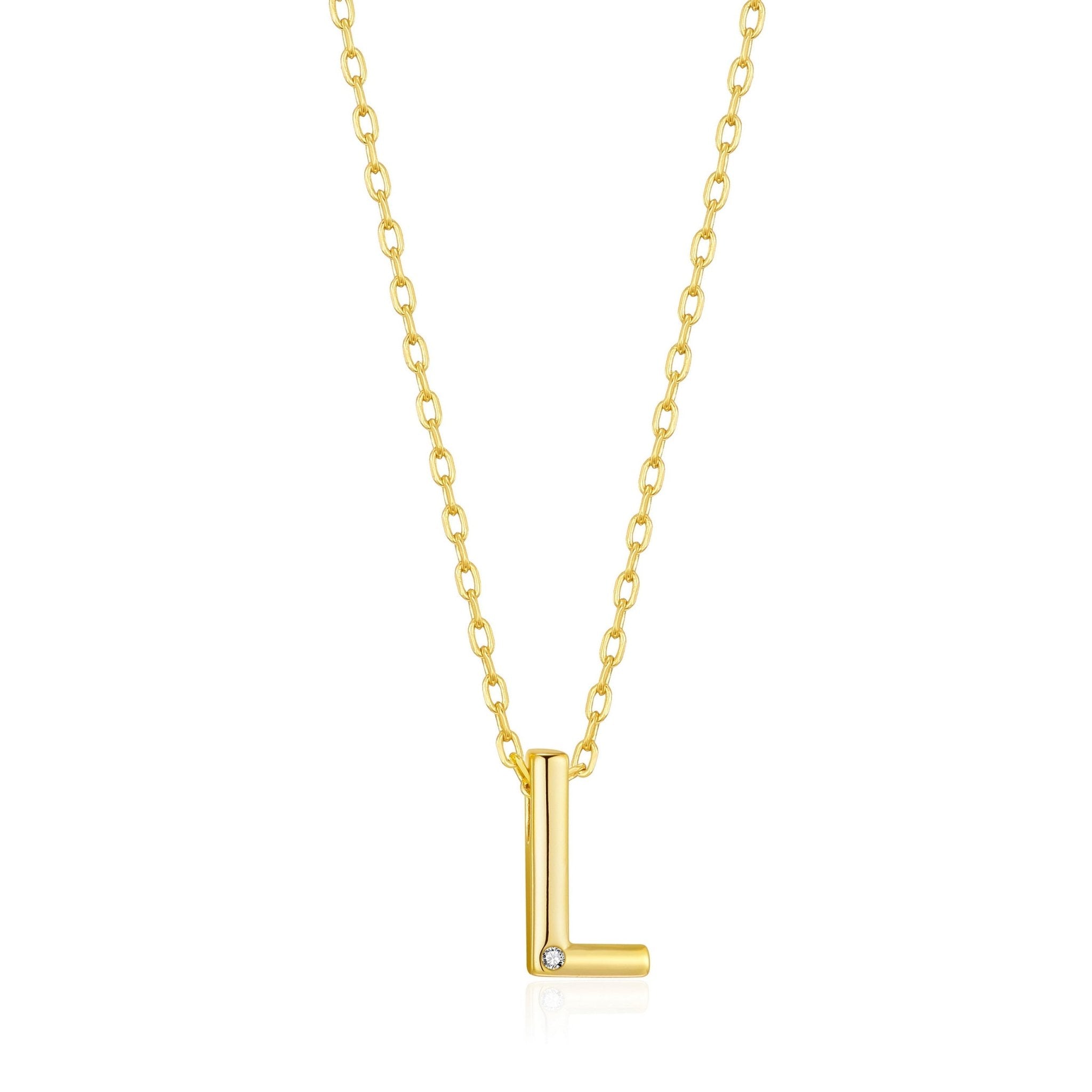 Gold Plated Initial Necklace Letter L Created with Zircondia® Crystals