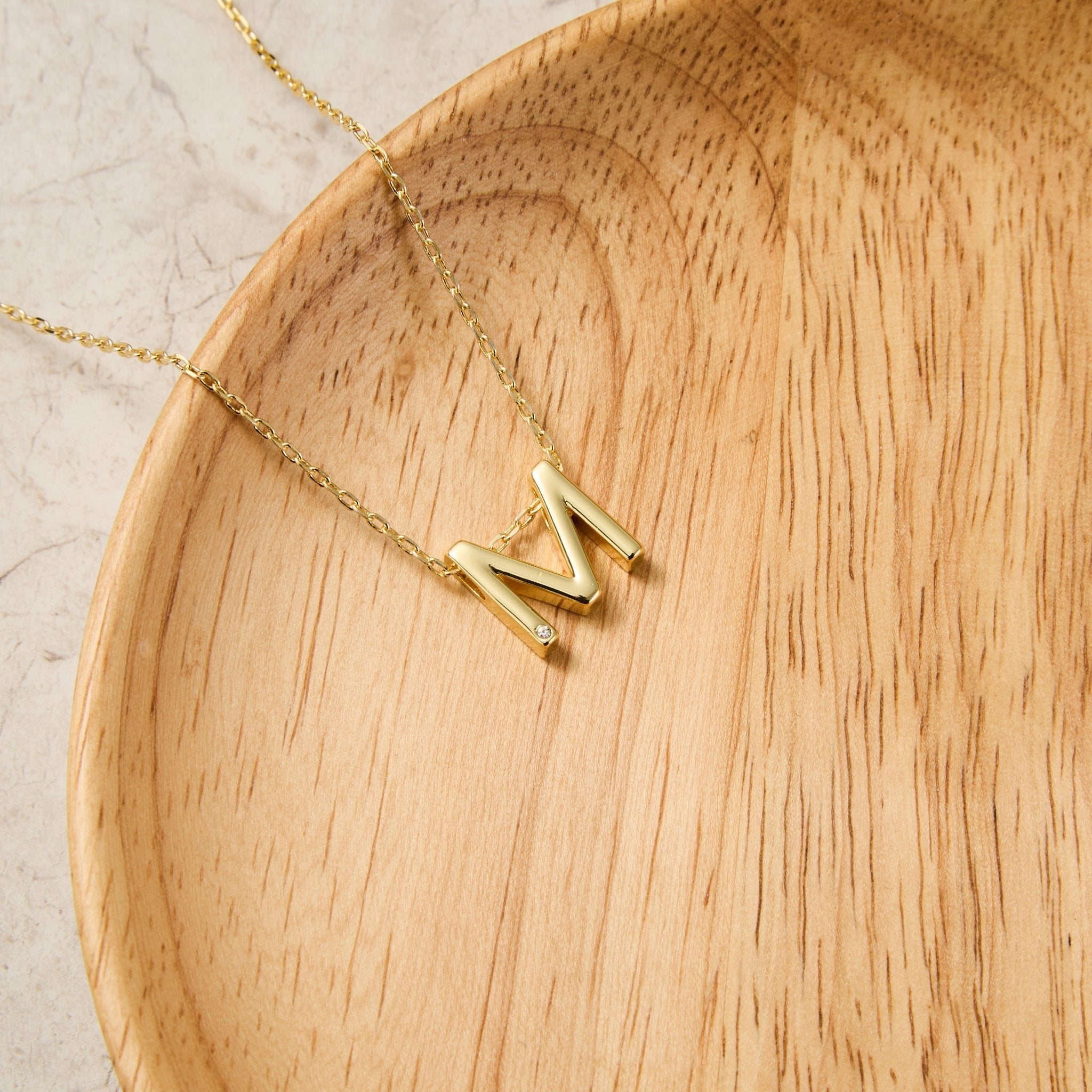 Gold Plated Initial Necklace Letter M Created with Zircondia® Crystals