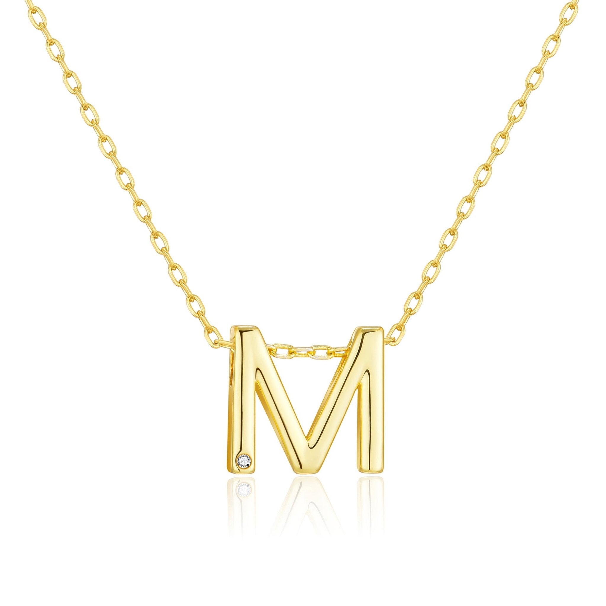 Gold Plated Initial Necklace Letter M Created with Zircondia® Crystals