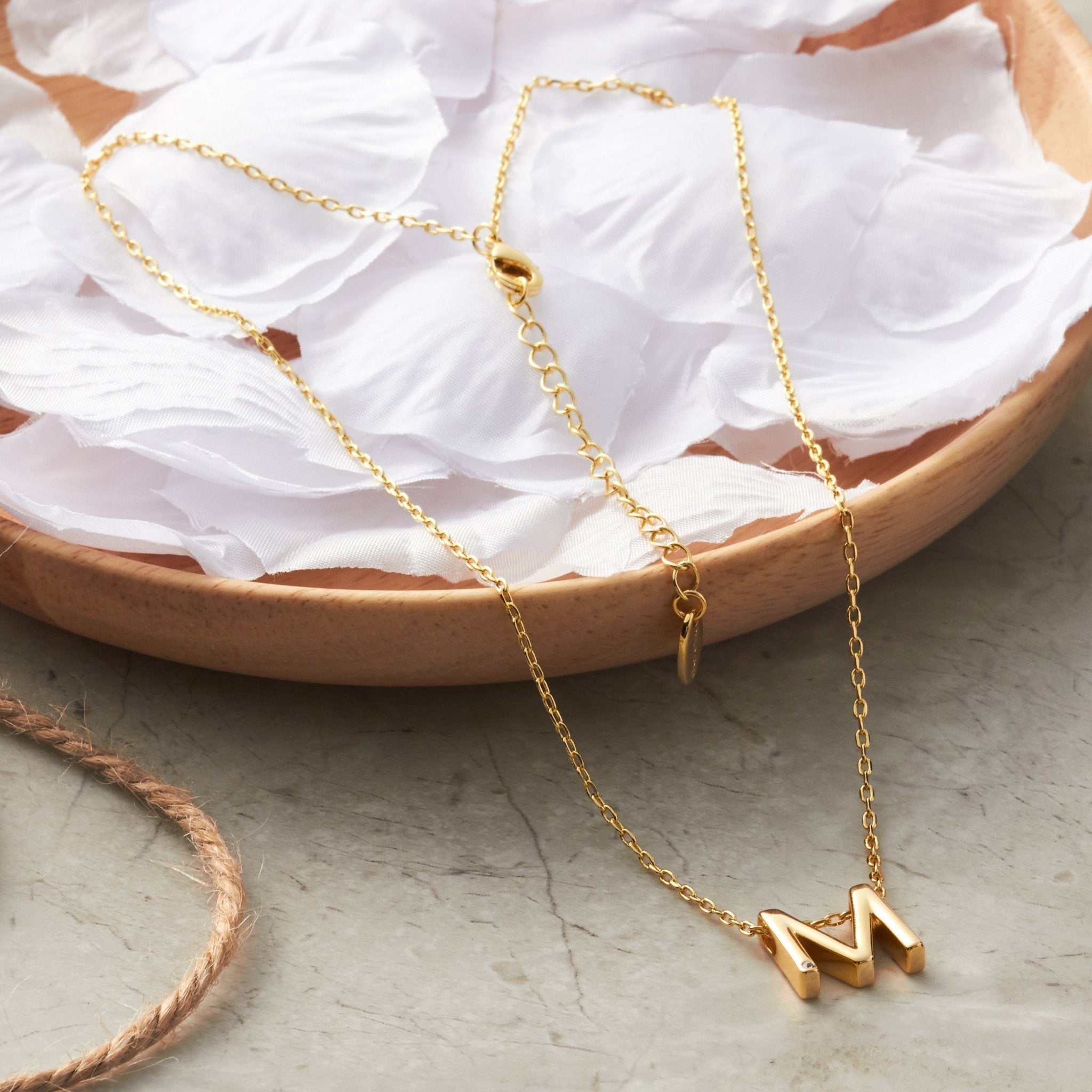 Gold Plated Initial Necklace Letter M Created with Zircondia® Crystals